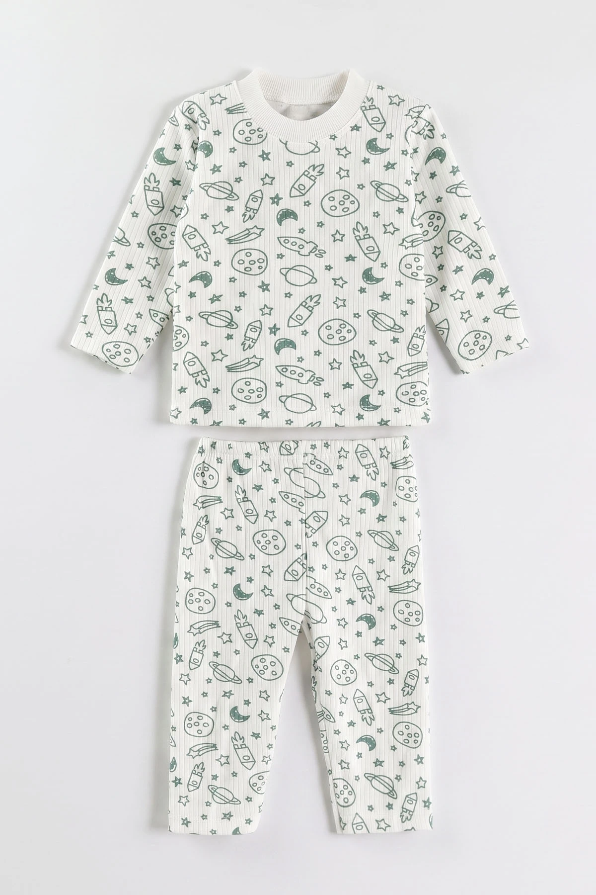 Su Yeşili Beyaz (1-3 Yaş) Uzay Desenli Raporlu Çocuk Pijama Takım 477271