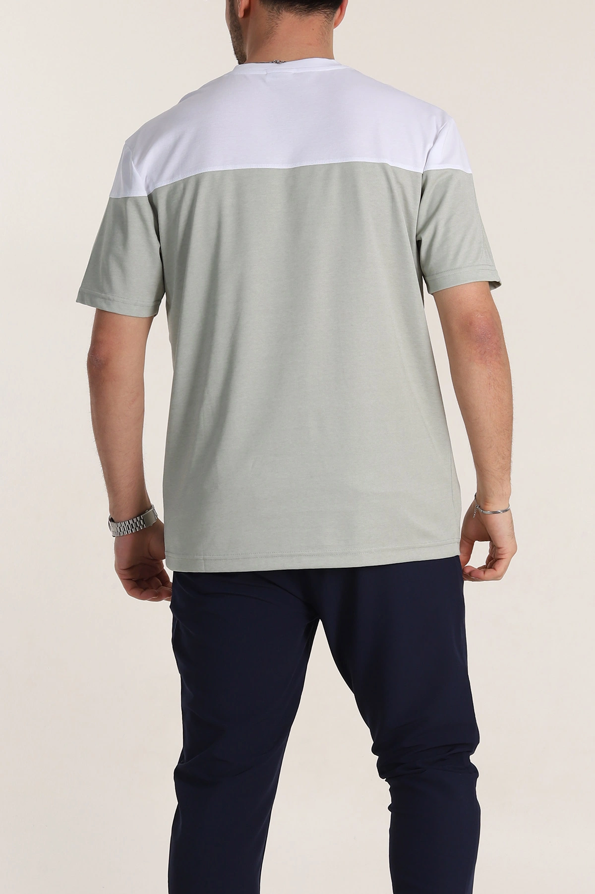 Su Yeşili Beyaz Çift Renk Regular Fit Jakarlı Erkek Tişört 346245