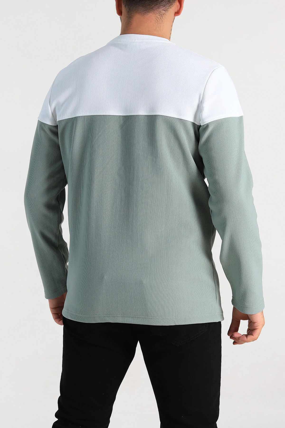 Su Yeşili Beyaz Regular Fit Kabartma Baskılı Erkek Sweatshirt 305868
