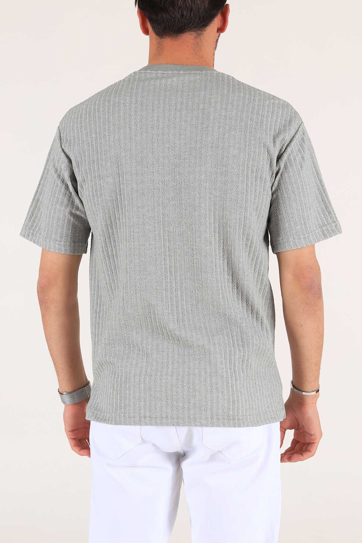 Su Yeşili Cep Baskılı Dokulu Oversize Erkek Tişört 177506