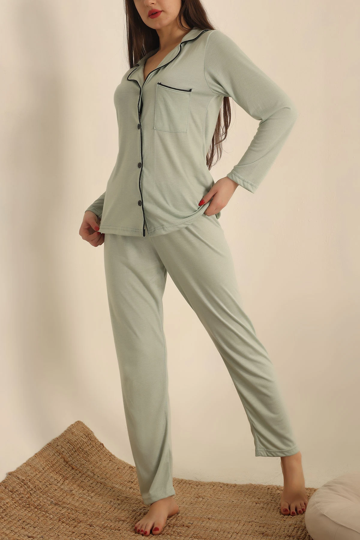 Su Yeşili Düğmeli Bayan Pijama Takımı 233335