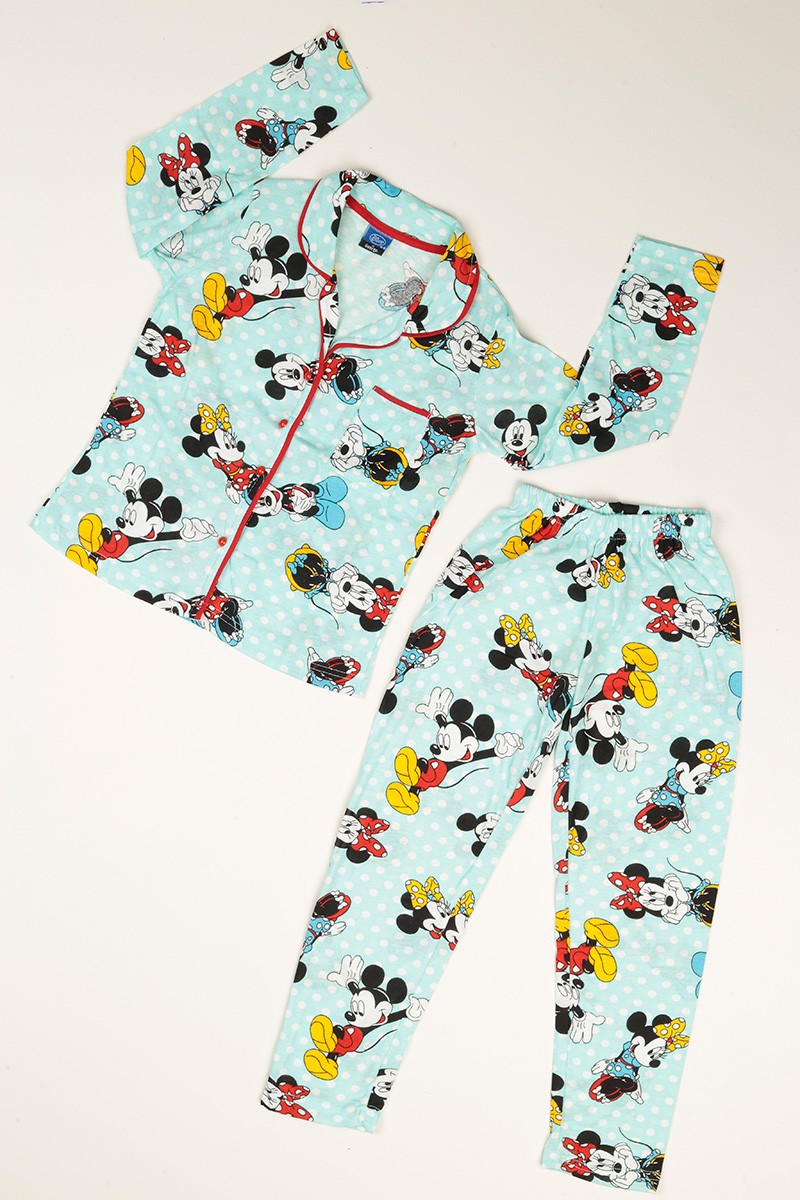 Su Yeşili Düğmeli Kız Çocuk Pijama Takımı 77895