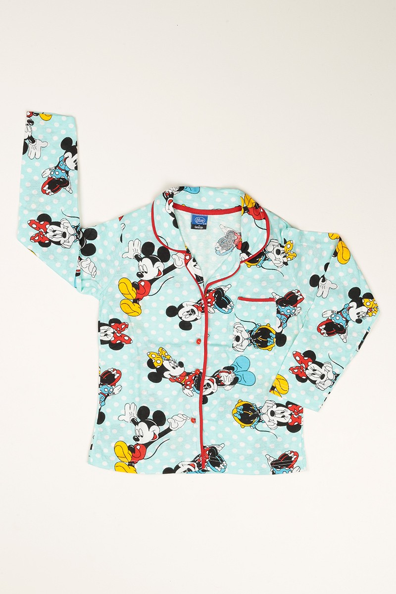 Su Yeşili Düğmeli Kız Çocuk Pijama Takımı 77895