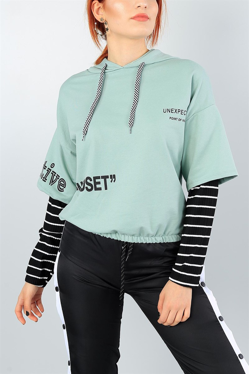 Su Yeşili Eklemeli Bayan Beli Lastikli Sweat 39624