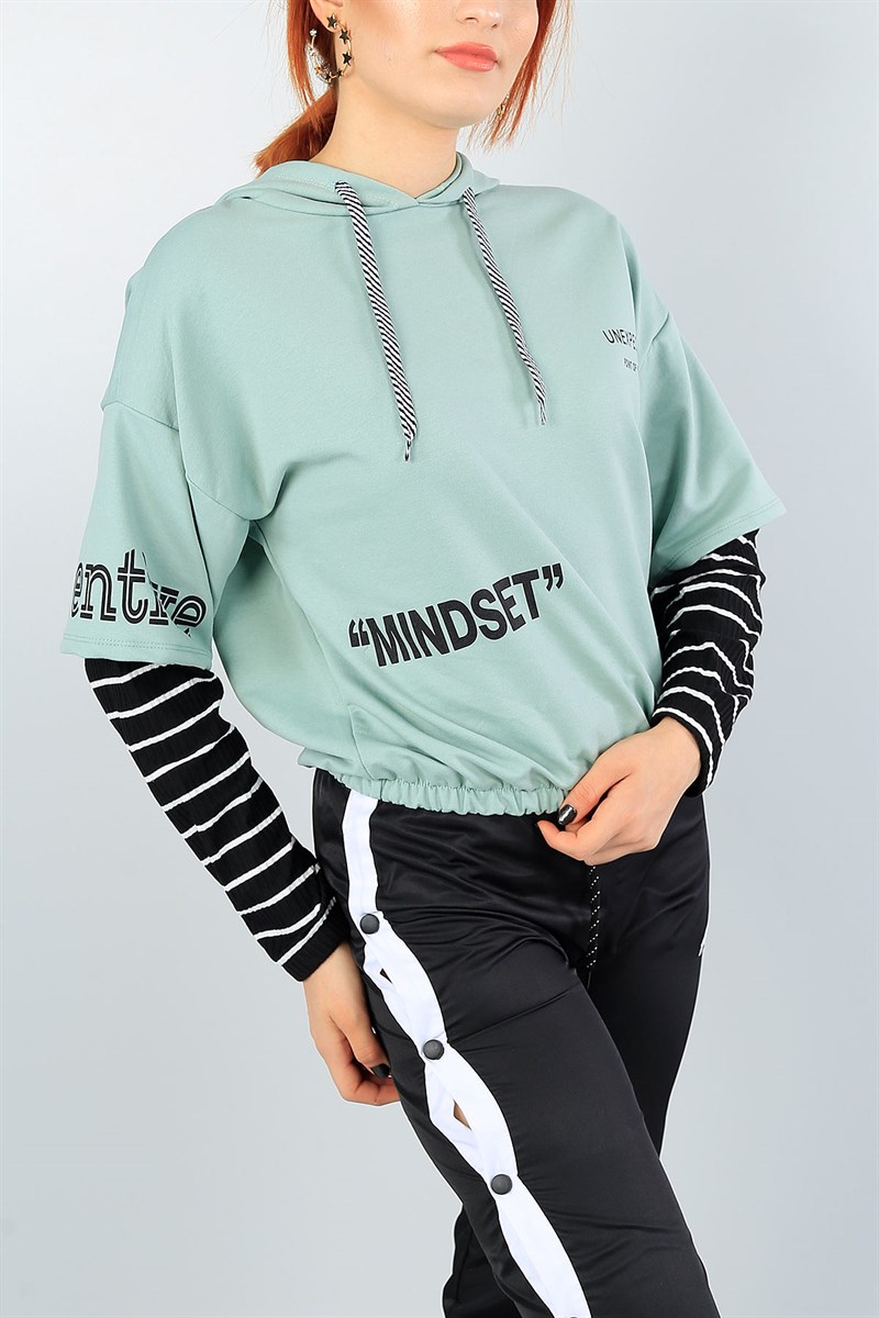 Su Yeşili Eklemeli Bayan Beli Lastikli Sweat 39624