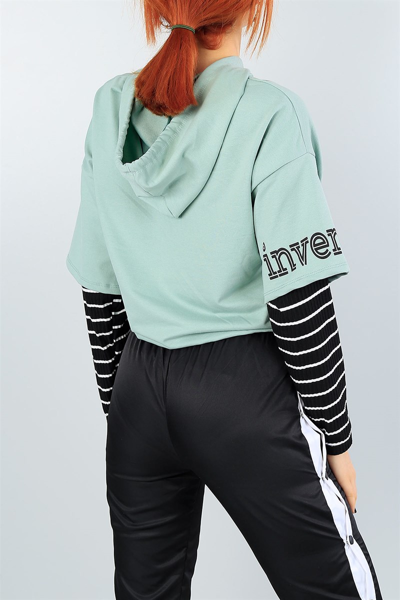Su Yeşili Eklemeli Bayan Beli Lastikli Sweat 39624