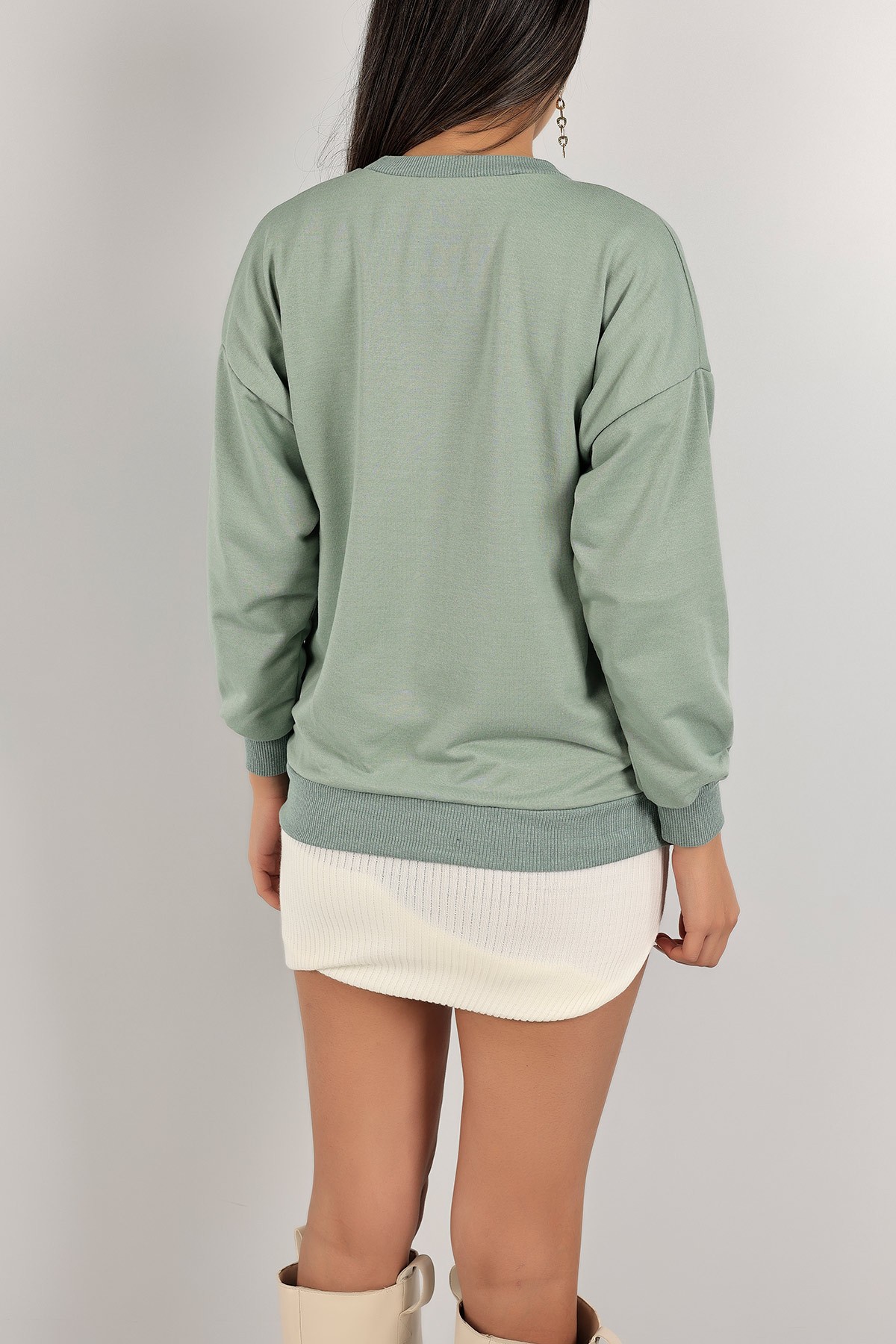 Su Yeşili İki İp Nakışlı Sweat 142177
