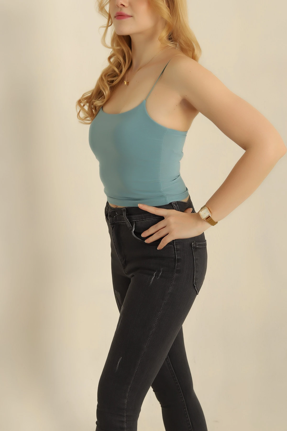 Su Yeşili İp Askılı Sandy Bluz 273129