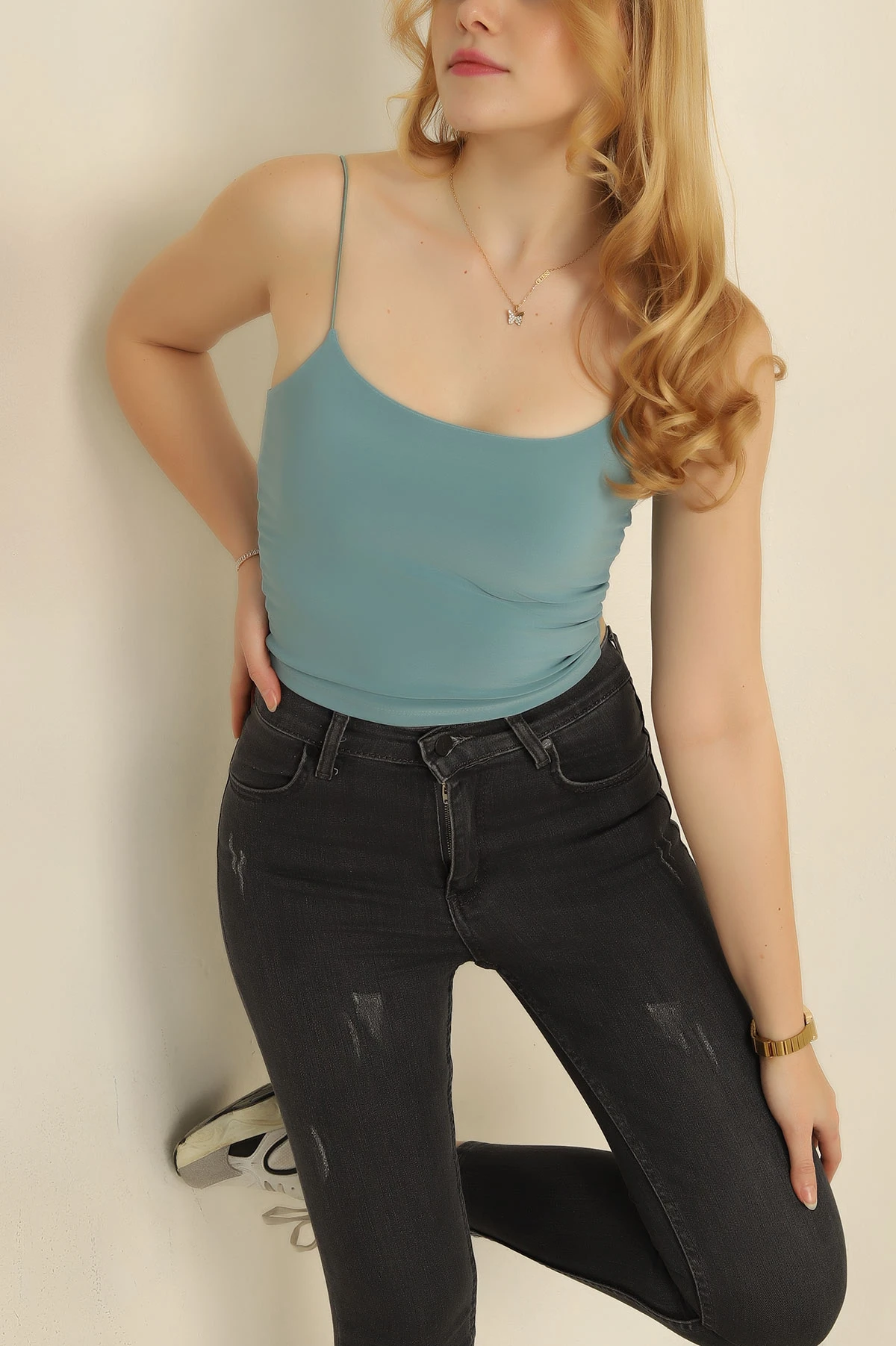 Su Yeşili İp Askılı Sandy Bluz 273129
