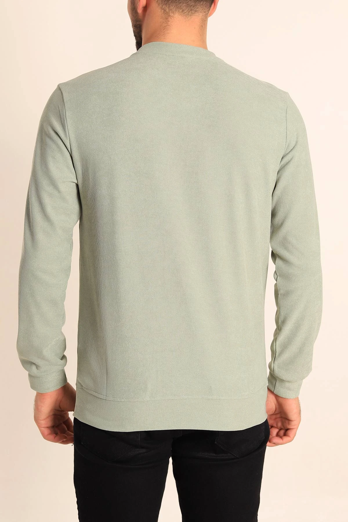Su Yeşili Jakarlı Bisiklet Yaka Erkek Sweatshirt 236818