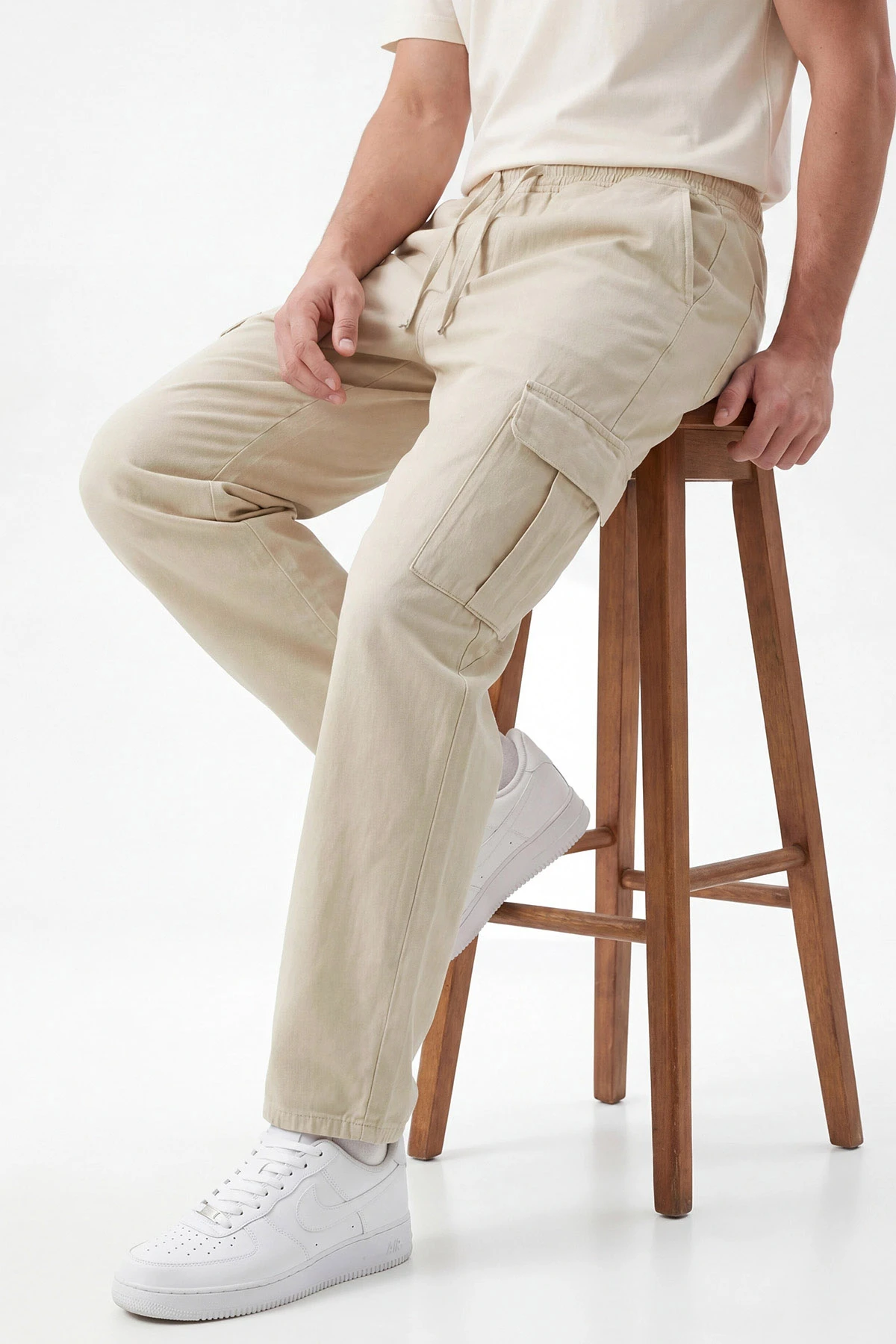 Su Yeşili Keten Baggy Kargo Cepli Erkek Pantolon 456103