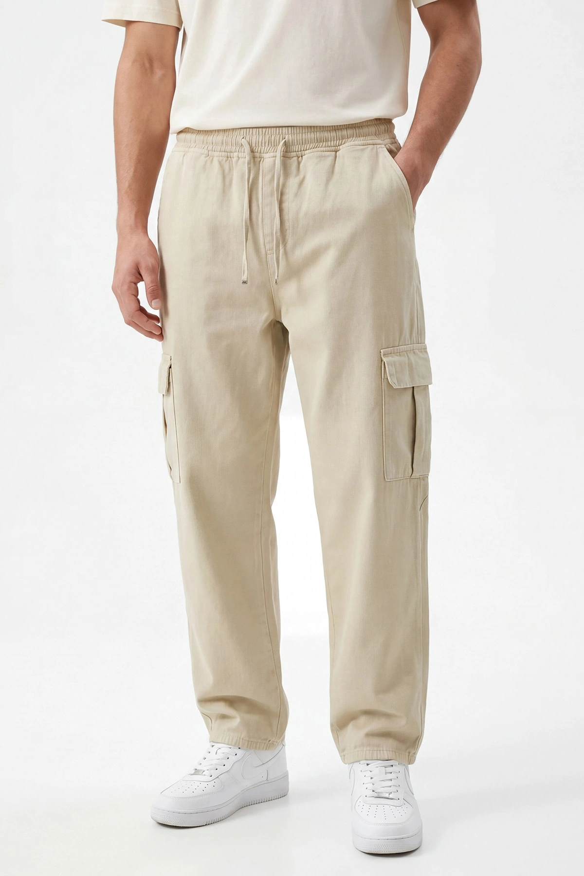 Su Yeşili Keten Baggy Kargo Cepli Erkek Pantolon 456103