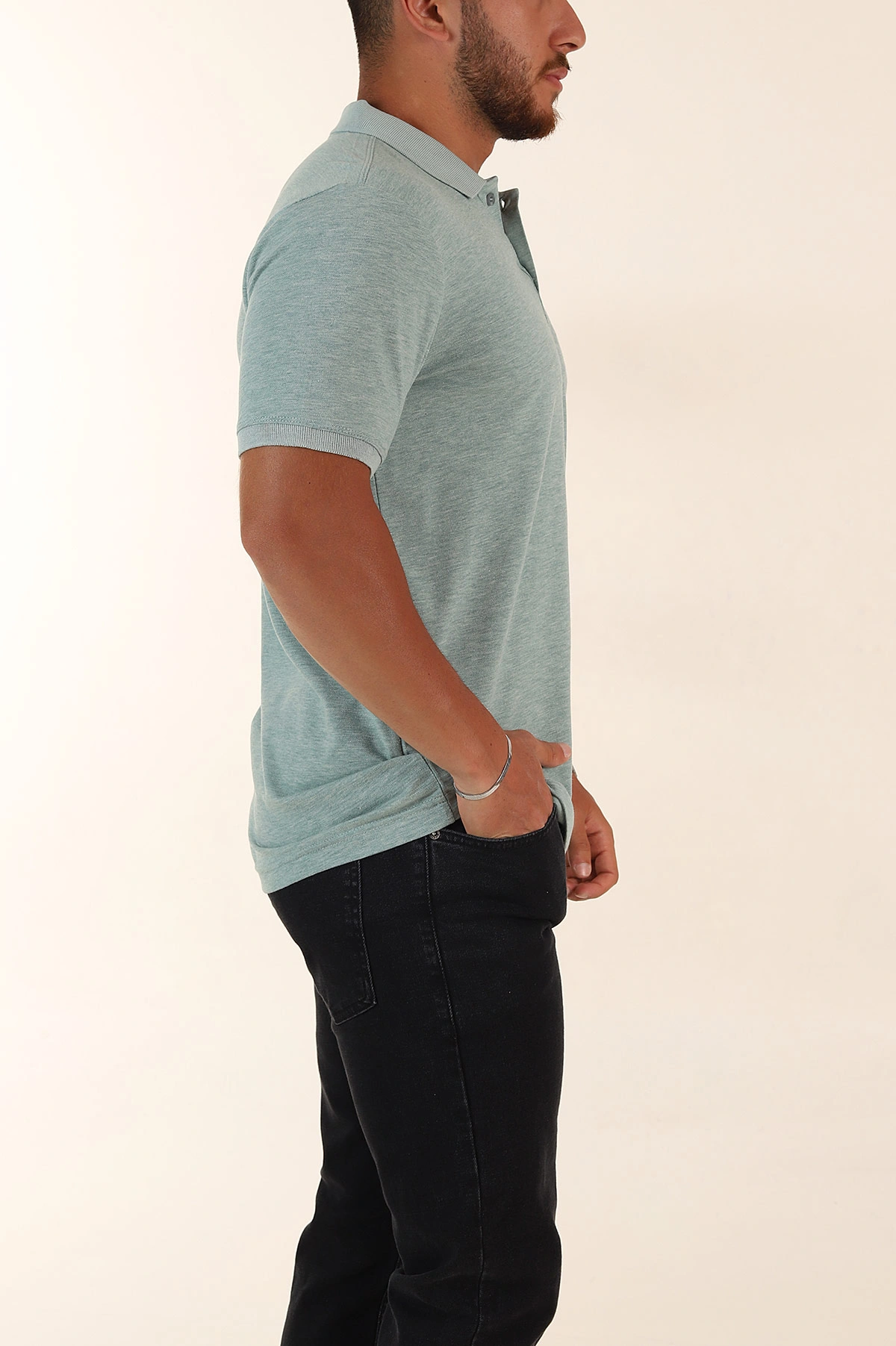 Su Yeşili Kırçıllı Regular Fit Basic Polo Yaka Erkek Tişört 372078
