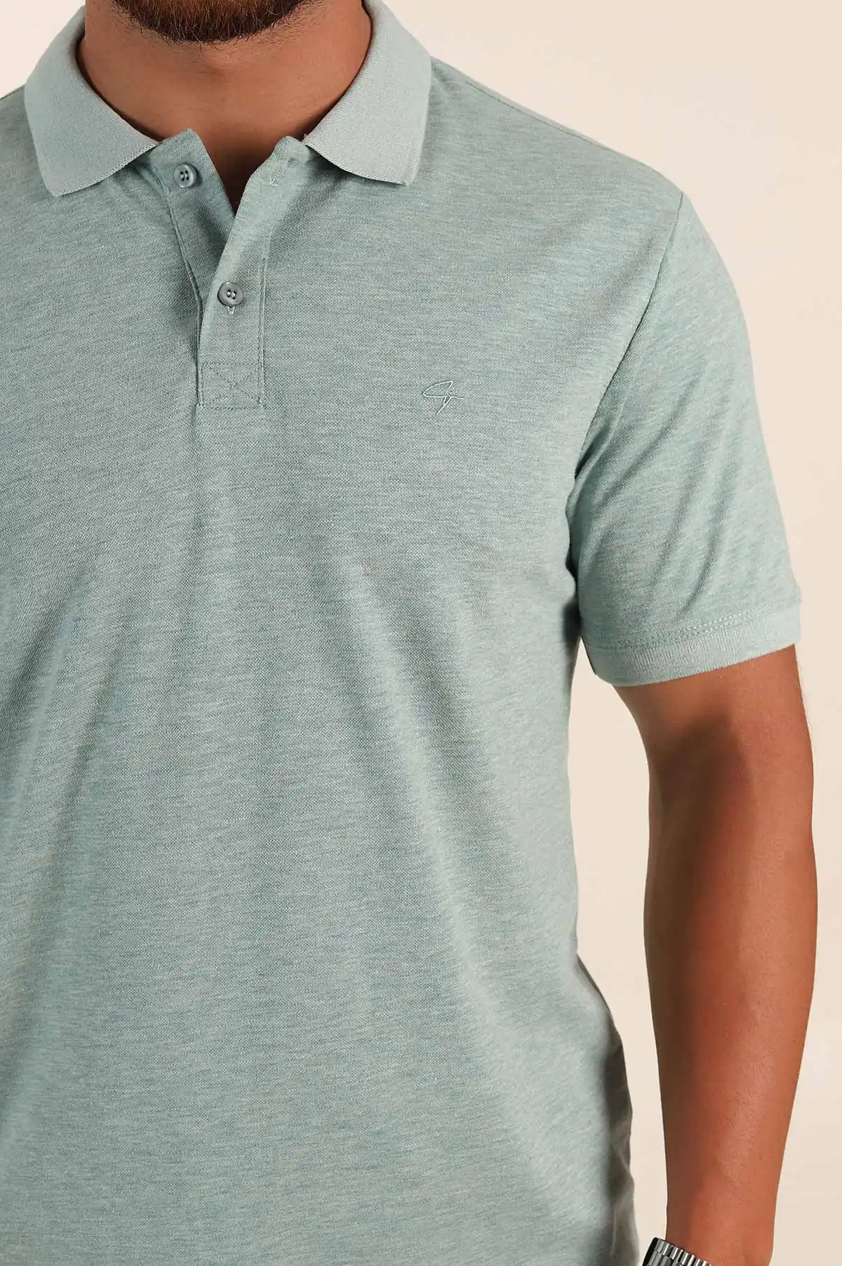 Su Yeşili Kırçıllı Regular Fit Basic Polo Yaka Erkek Tişört 372078