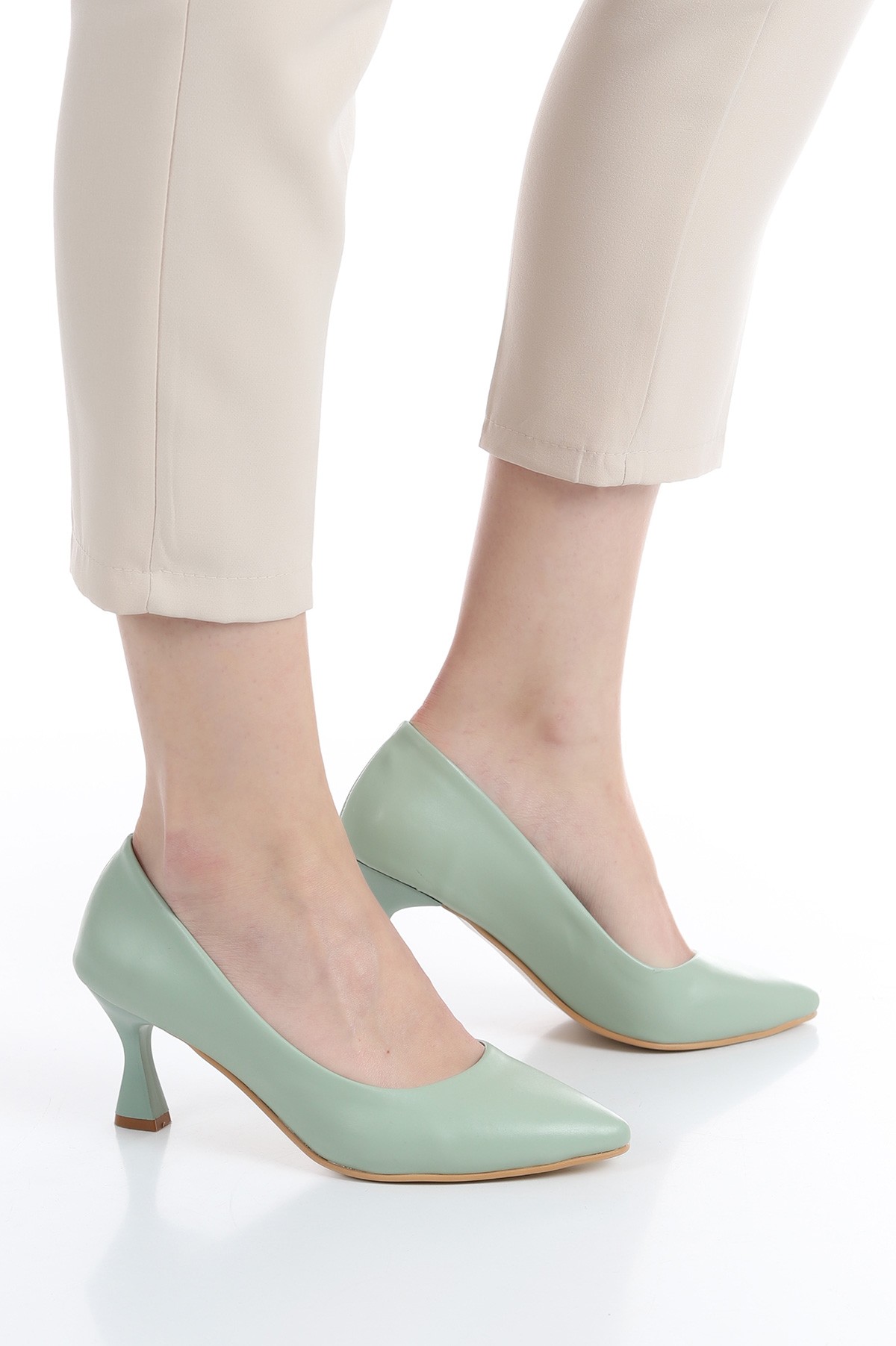 Su Yeşili Kısa Topuklu Ayakkabı 169370