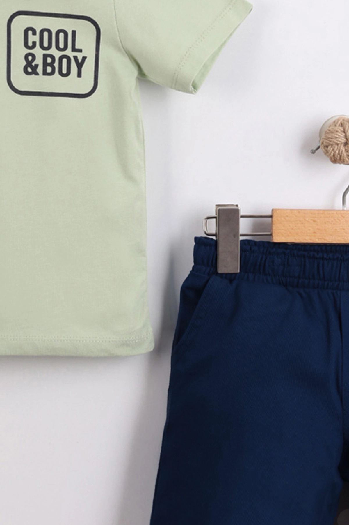 Su Yeşili Lacivert (2-10 Yaş) Polo Yaka Cool Boy Baskılı Tişörtlü Gabardin Şortlu Erkek Çocuk Yazlık 2'li Takım 459857