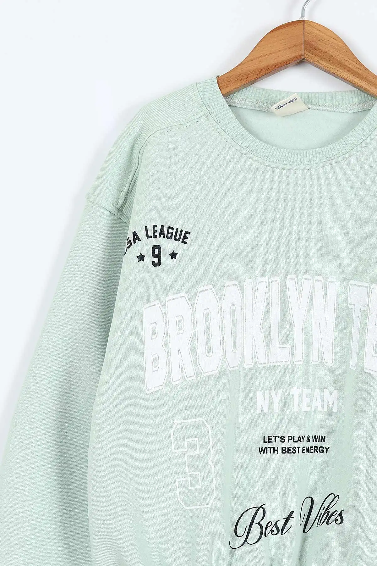 Su Yeşili Lacivert (9-12 Yaş) Brooklyn Team Baskılı Belden Lastikli 3 İp Şardonlu Kız Çocuk Kışlık Takım 405091
