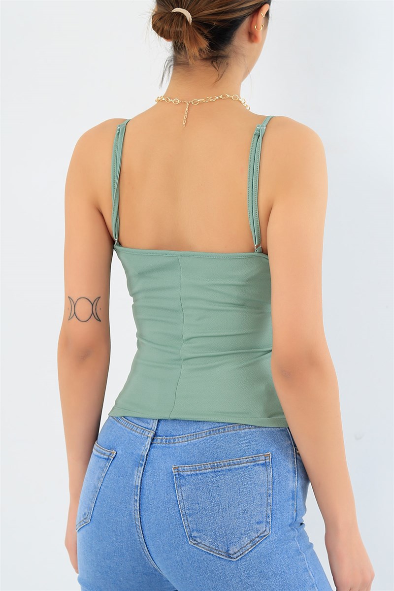 Su Yeşili Likralı Askılı Bluz 30454