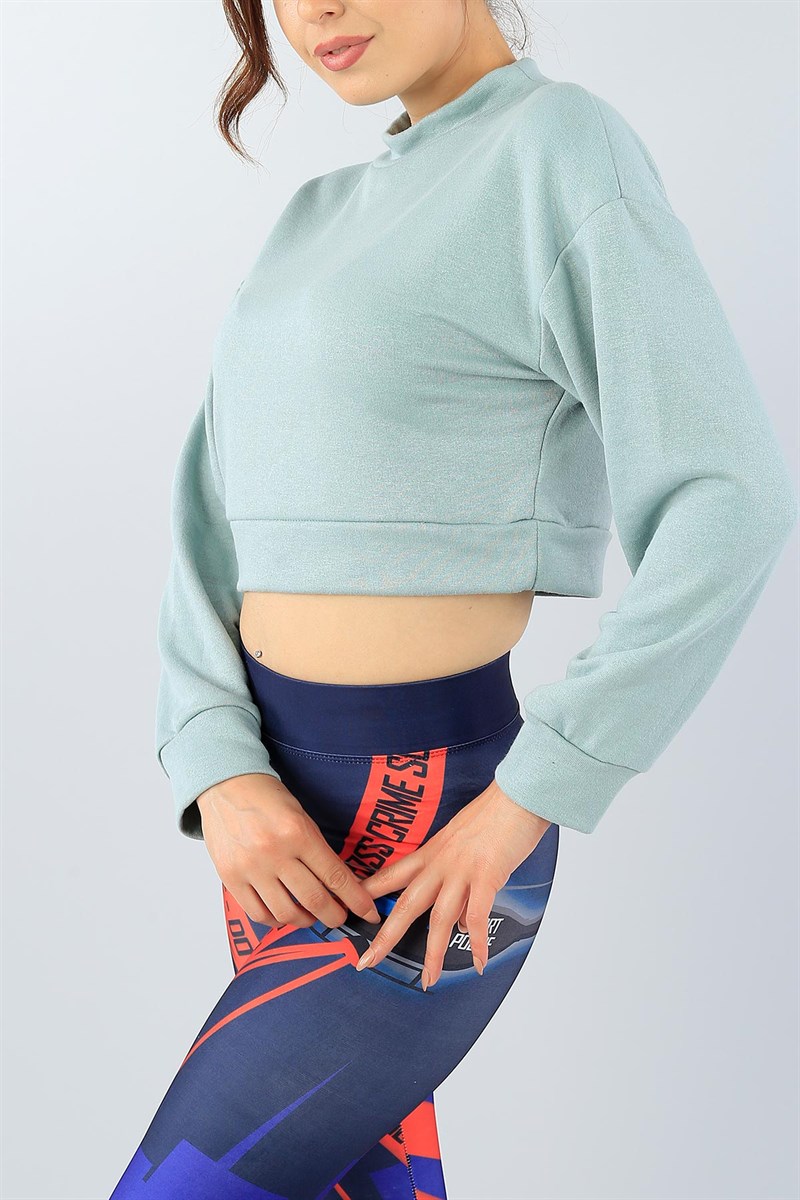 Su Yeşili Likralı Bayan Crop Sweat 38816