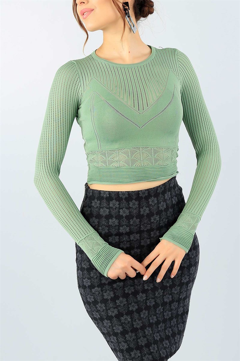 Su Yeşili Likralı Bayan Triko Crop 45089