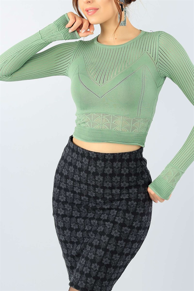 Su Yeşili Likralı Bayan Triko Crop 45089