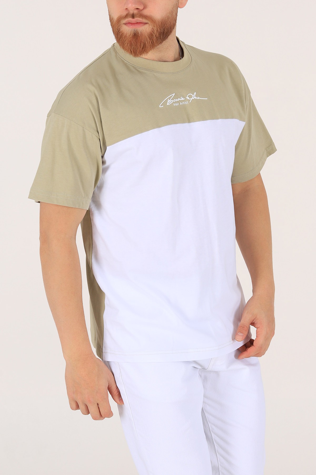 Su Yeşili Oversize Baskılı Erkek Tişört 171992