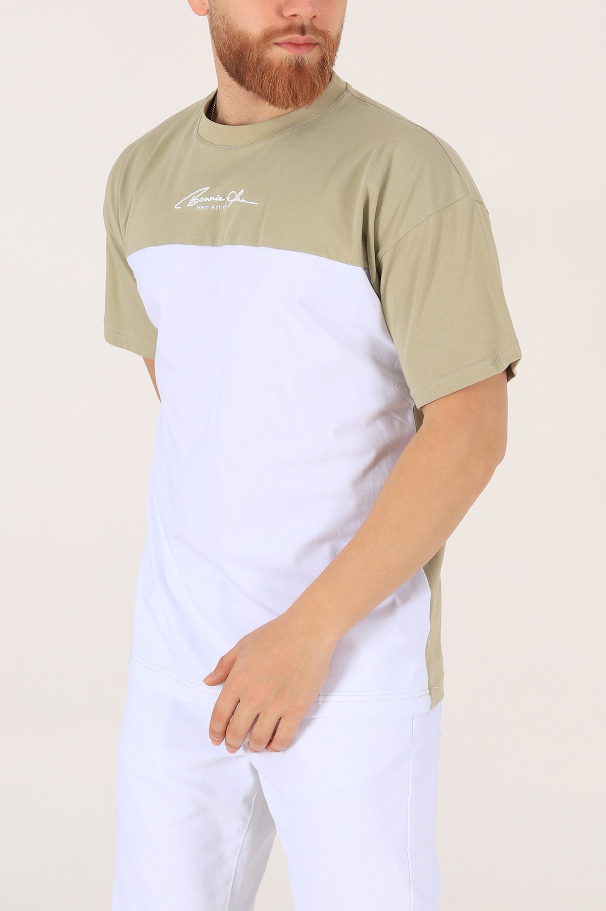 Su Yeşili Oversize Baskılı Erkek Tişört 171992