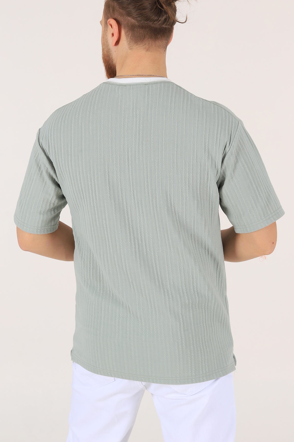 Su Yeşili Oversize Baskılı Erkek Tişört 174321