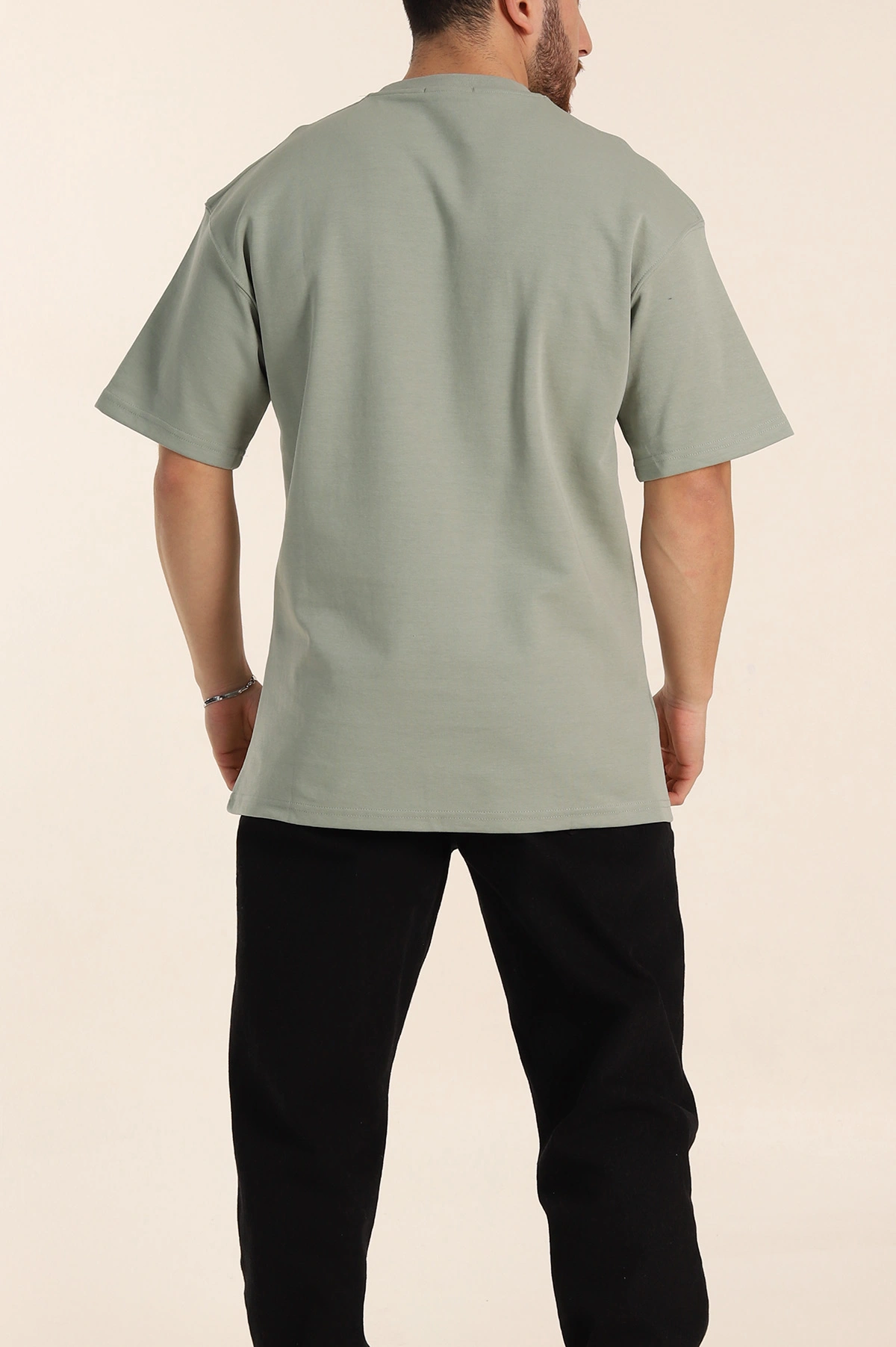 Su Yeşili Oversize Double Face Kumaş Basic Erkek Tişört 340528