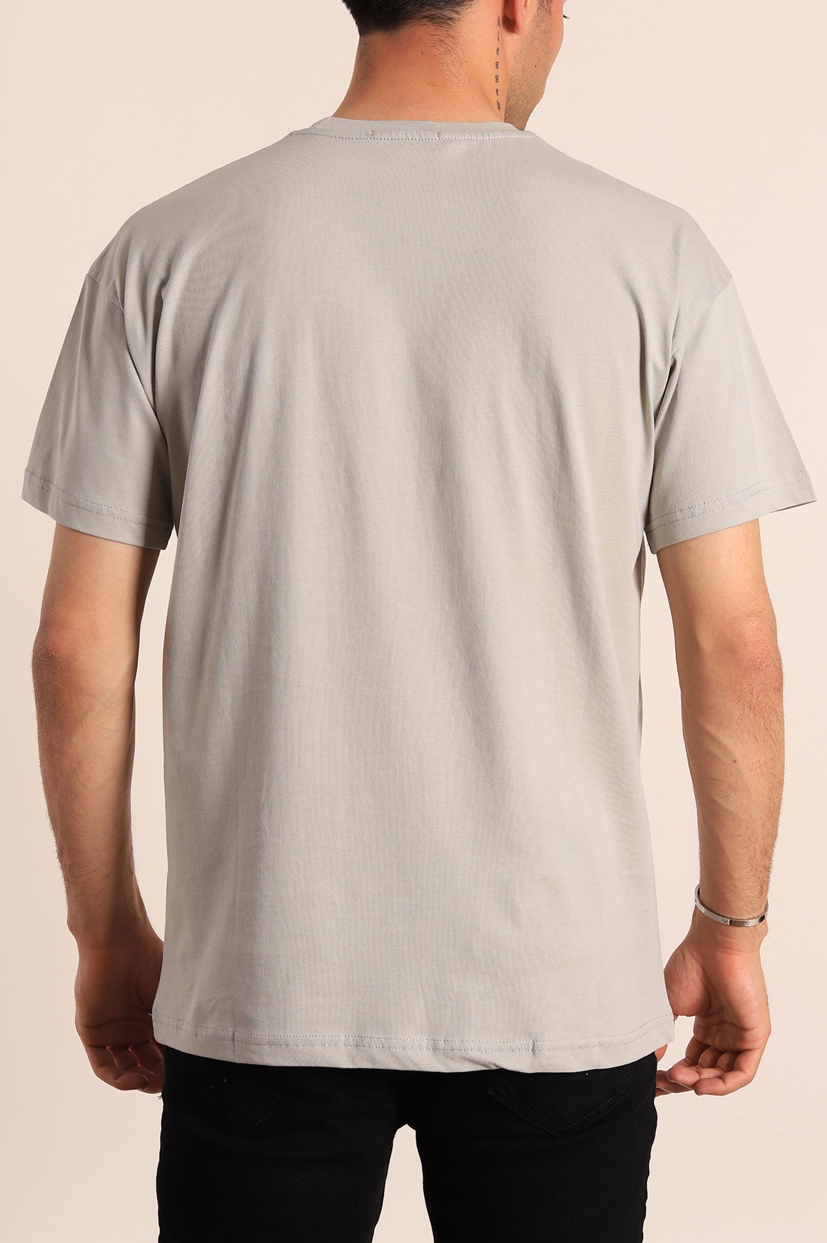 Su Yeşili Oversize Göğüs Kabartma Yazılı Erkek Tişört 184312