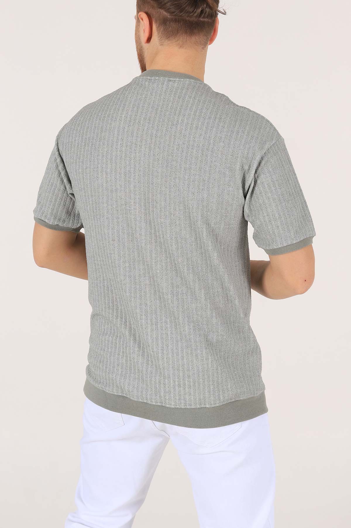 Su Yeşili Oversize Kolları Lastikli Erkek Tişört 174386