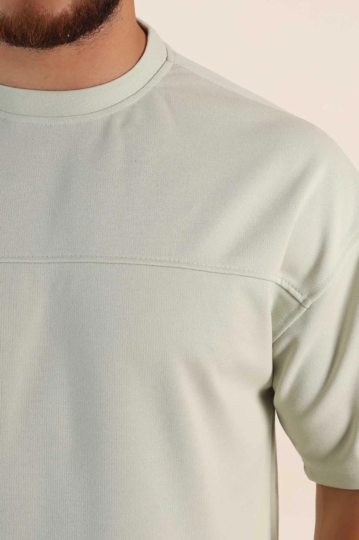 Su Yeşili Oversize Parçalı Basic Erkek Tişört 371311