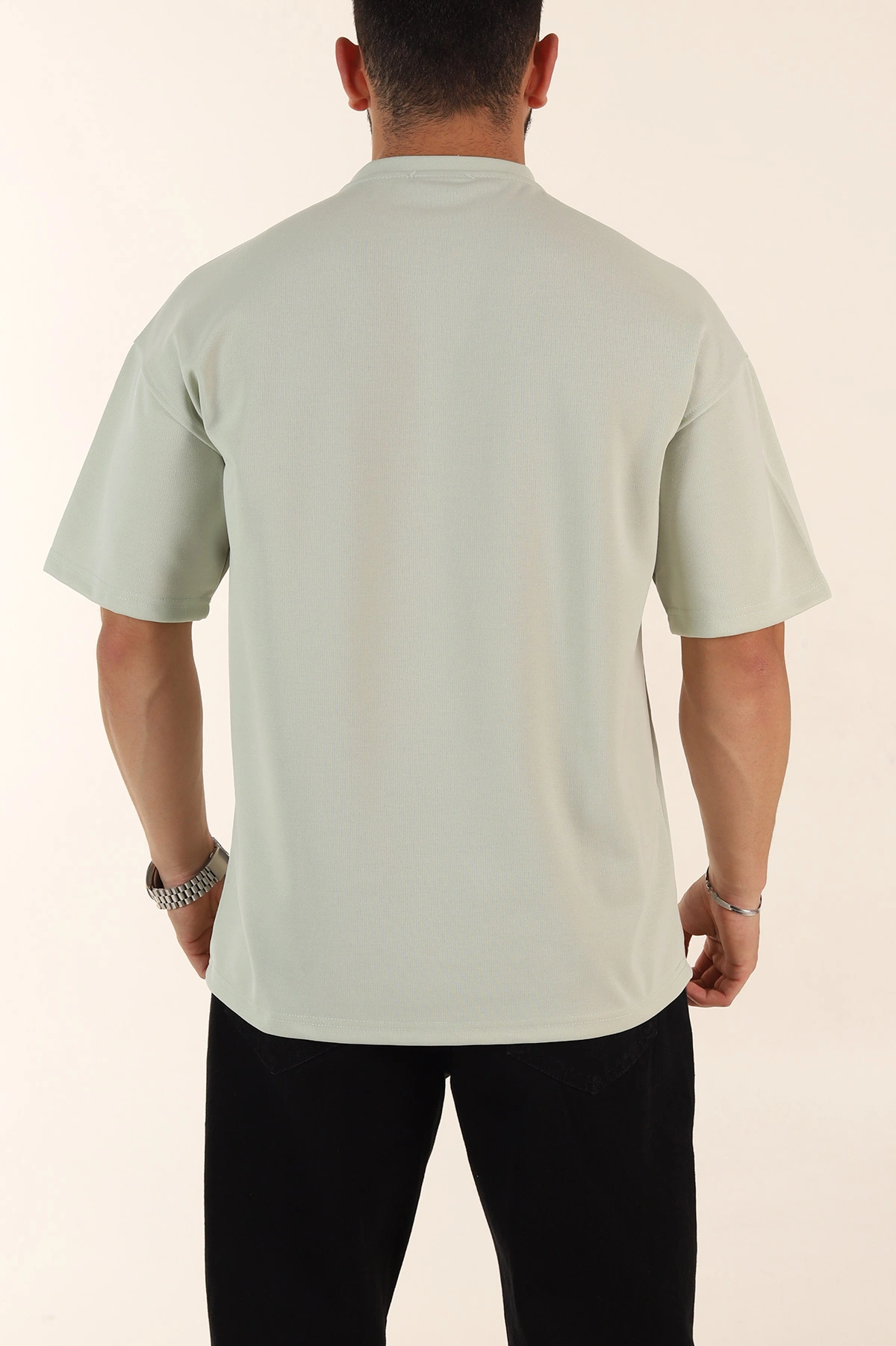 Su Yeşili Oversize Parçalı Basic Erkek Tişört 371311
