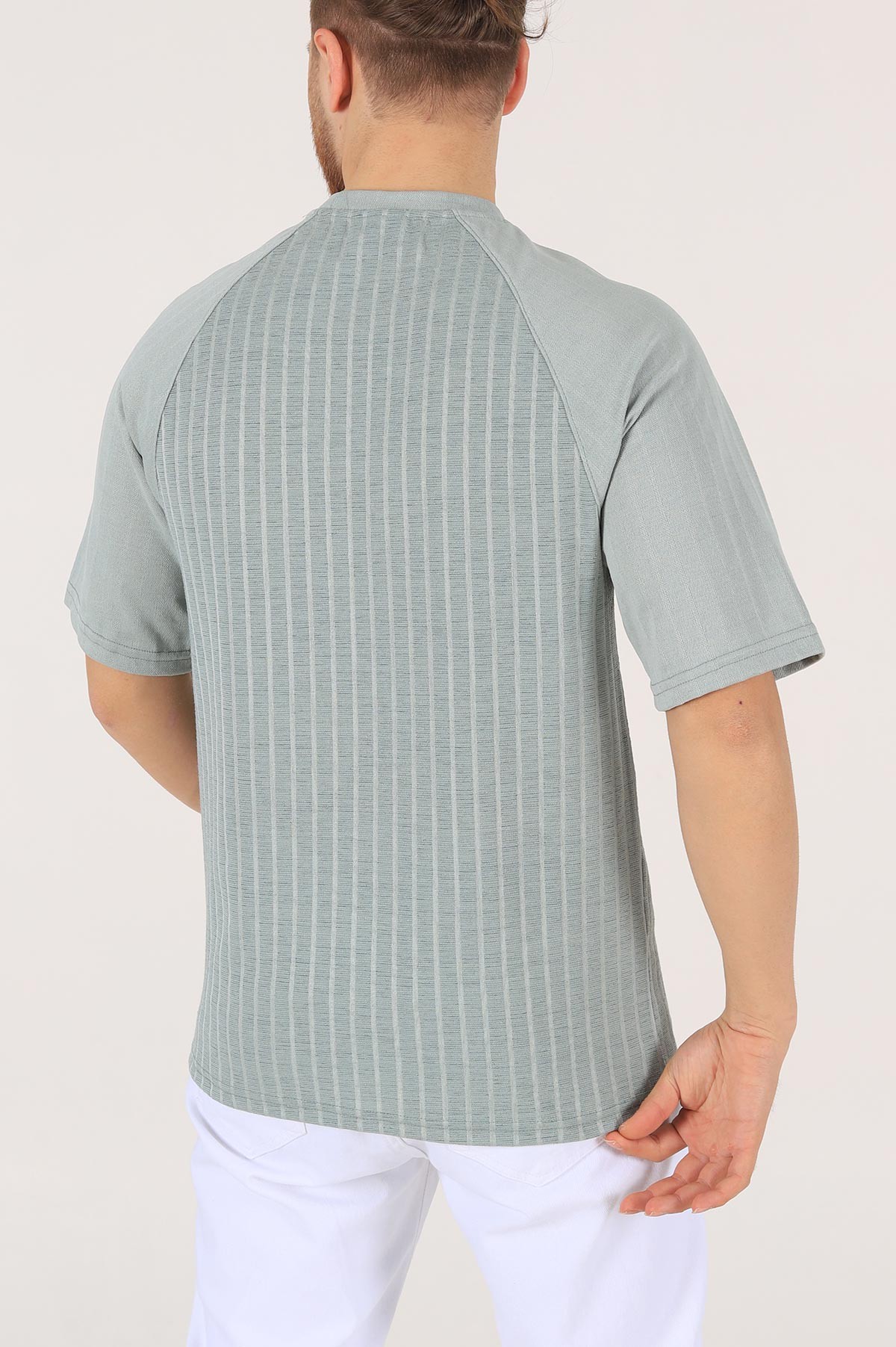 Su Yeşili Oversize Reglan Kol Baskılı Erkek Tişört 174339