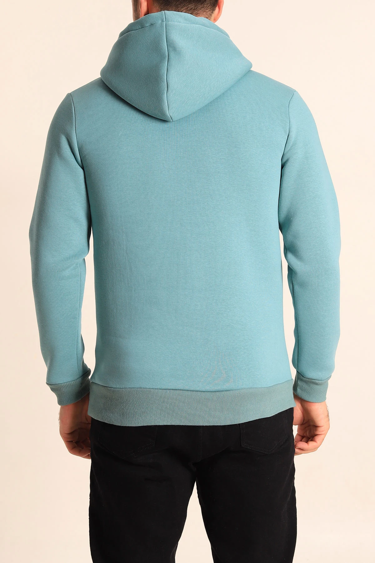 Su Yeşili Oversize Üç İp Şardonlu Basic Kapüşonlu Erkek Sweatshirt 227289