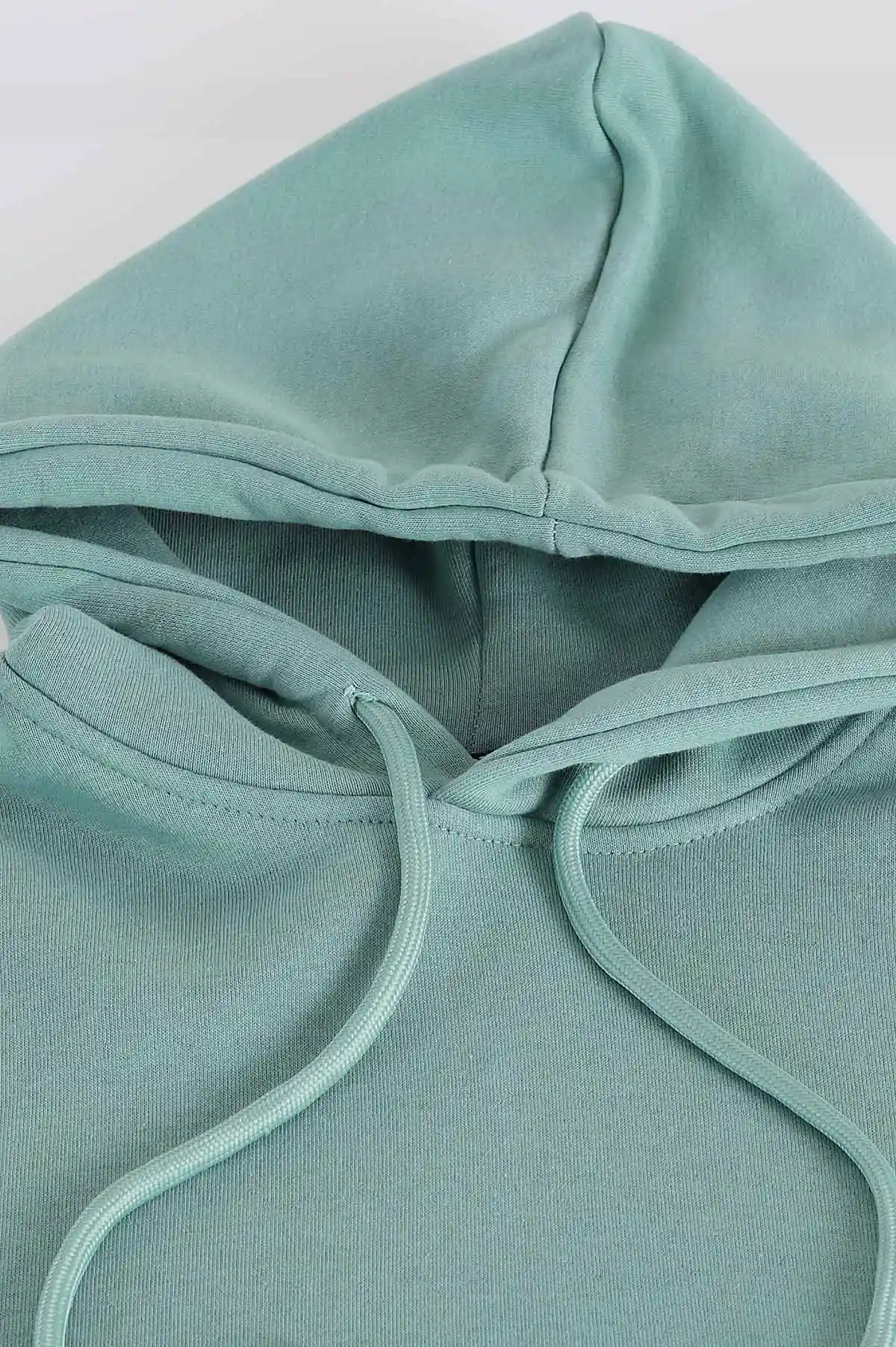 Su Yeşili Oversize Üç İp Şardonlu Erkek Basic Kapüşonlu Sweatshirt 398910