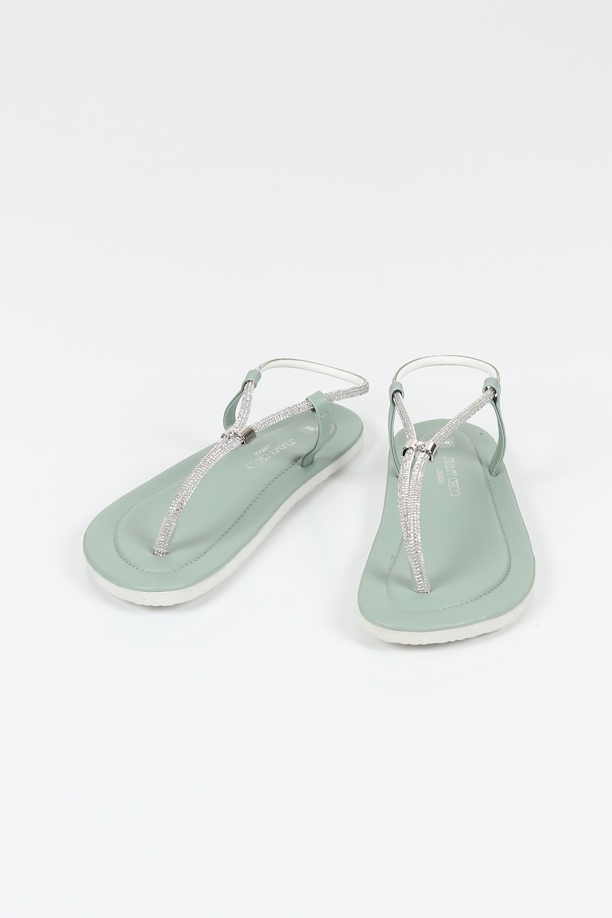 Su Yeşili Parmak Arası Taş Tasarım Sandalet 112596