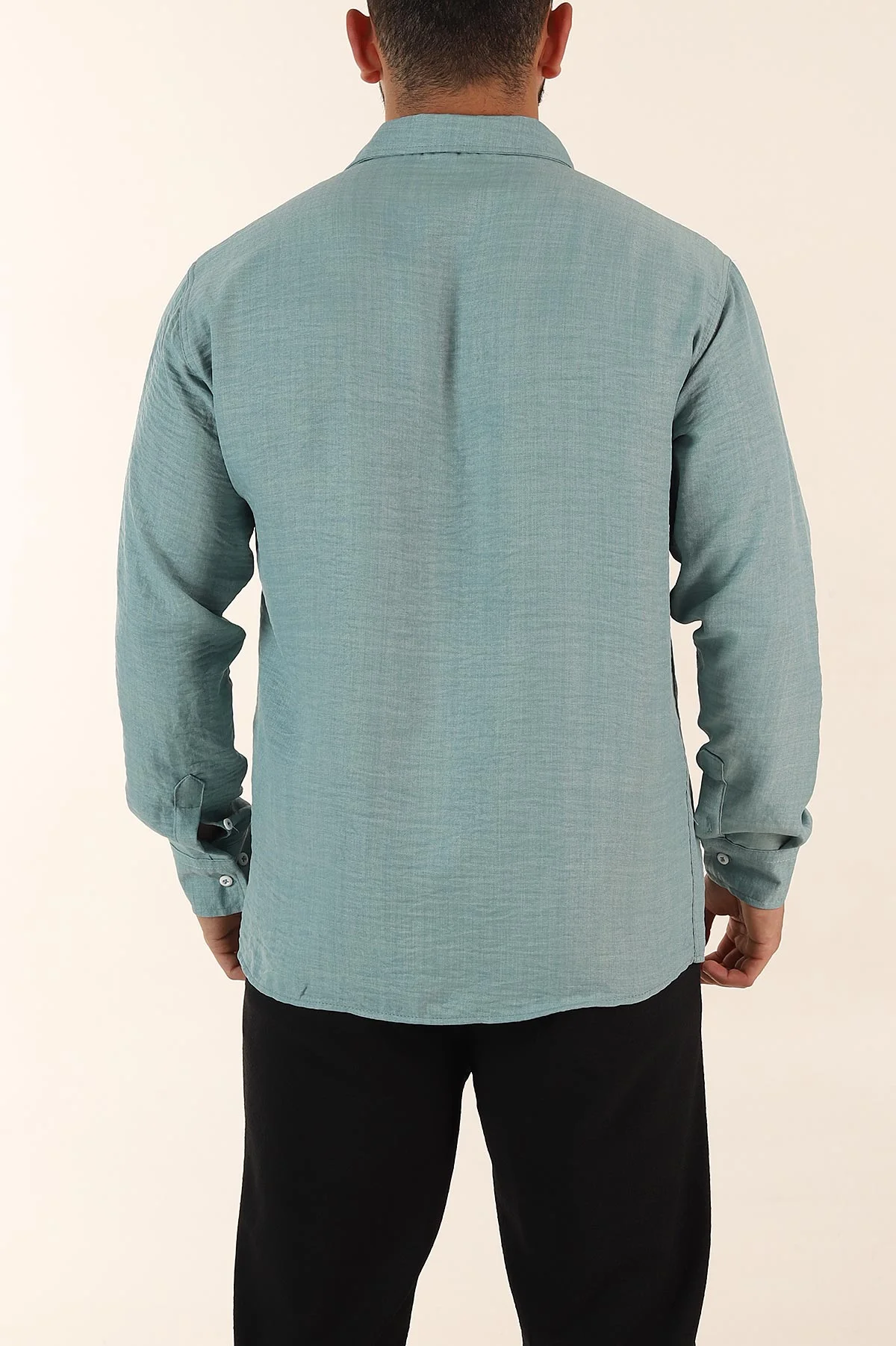 Su Yeşili Regular Fit Ata Yaka Uzun Kollu Erkek Gömlek 369873