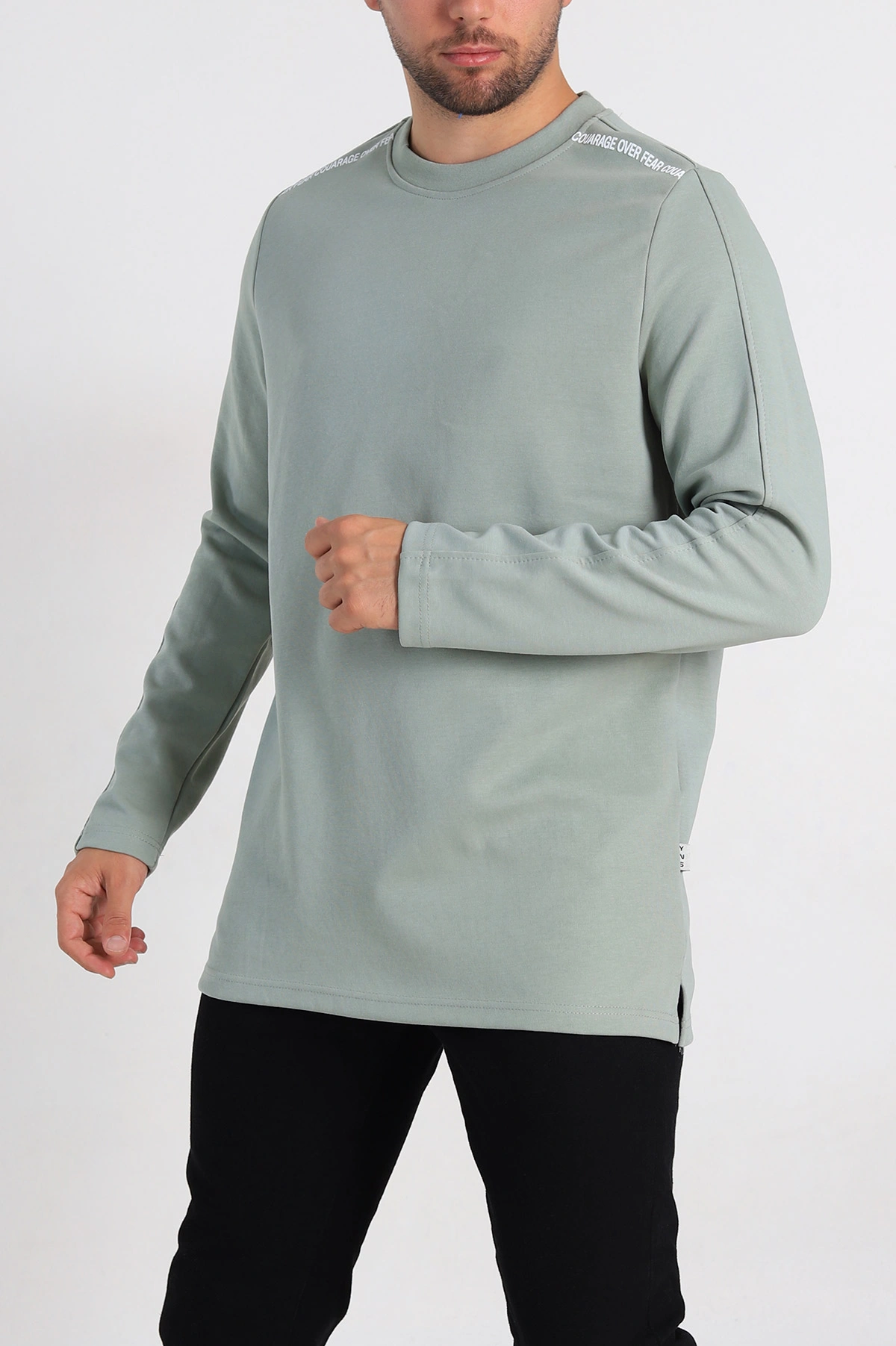 Su Yeşili Regular Fit Baskı Detay Erkek Basic Sweatshirt 305715