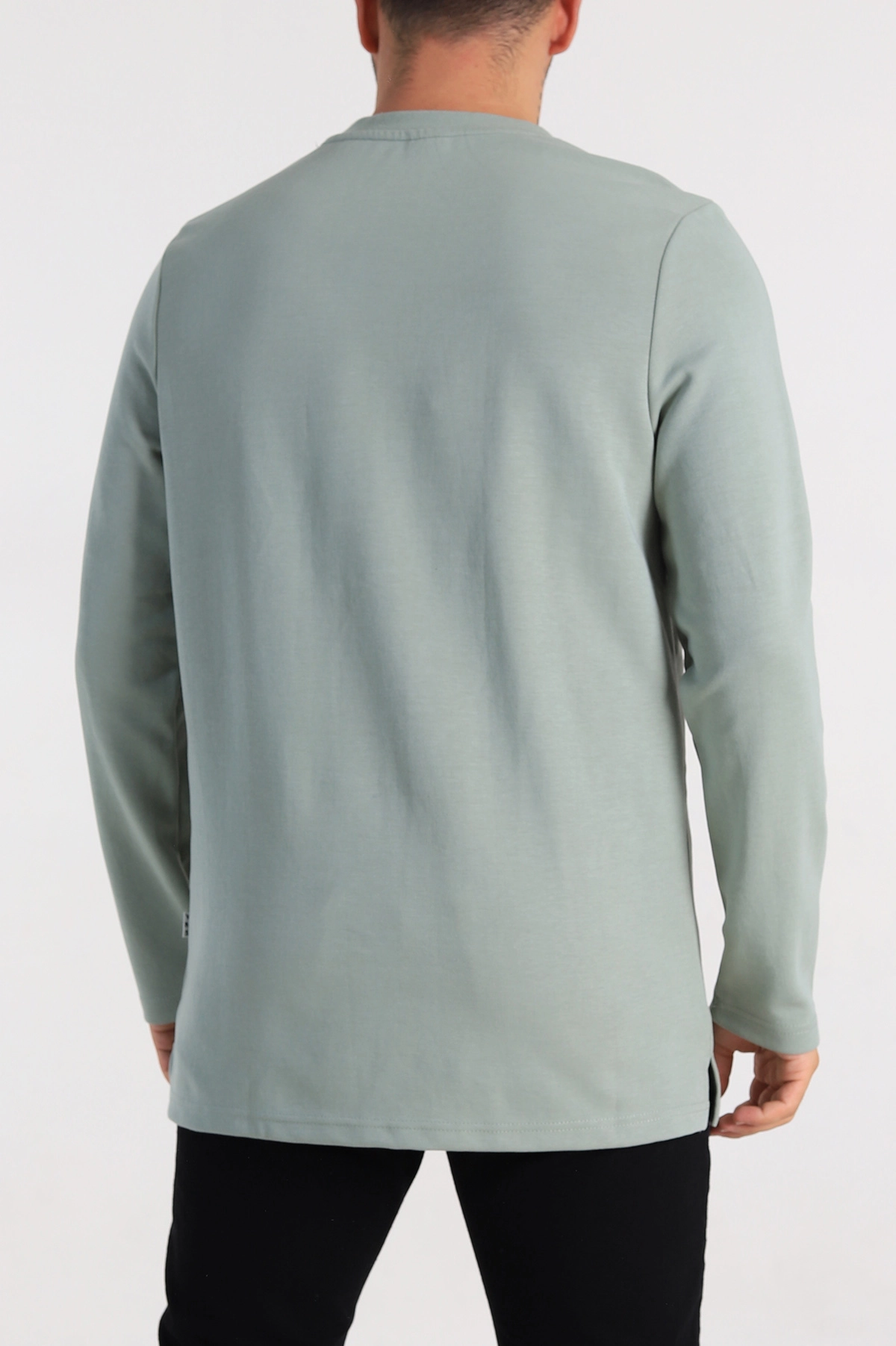 Su Yeşili Regular Fit Baskı Detay Erkek Basic Sweatshirt 305715