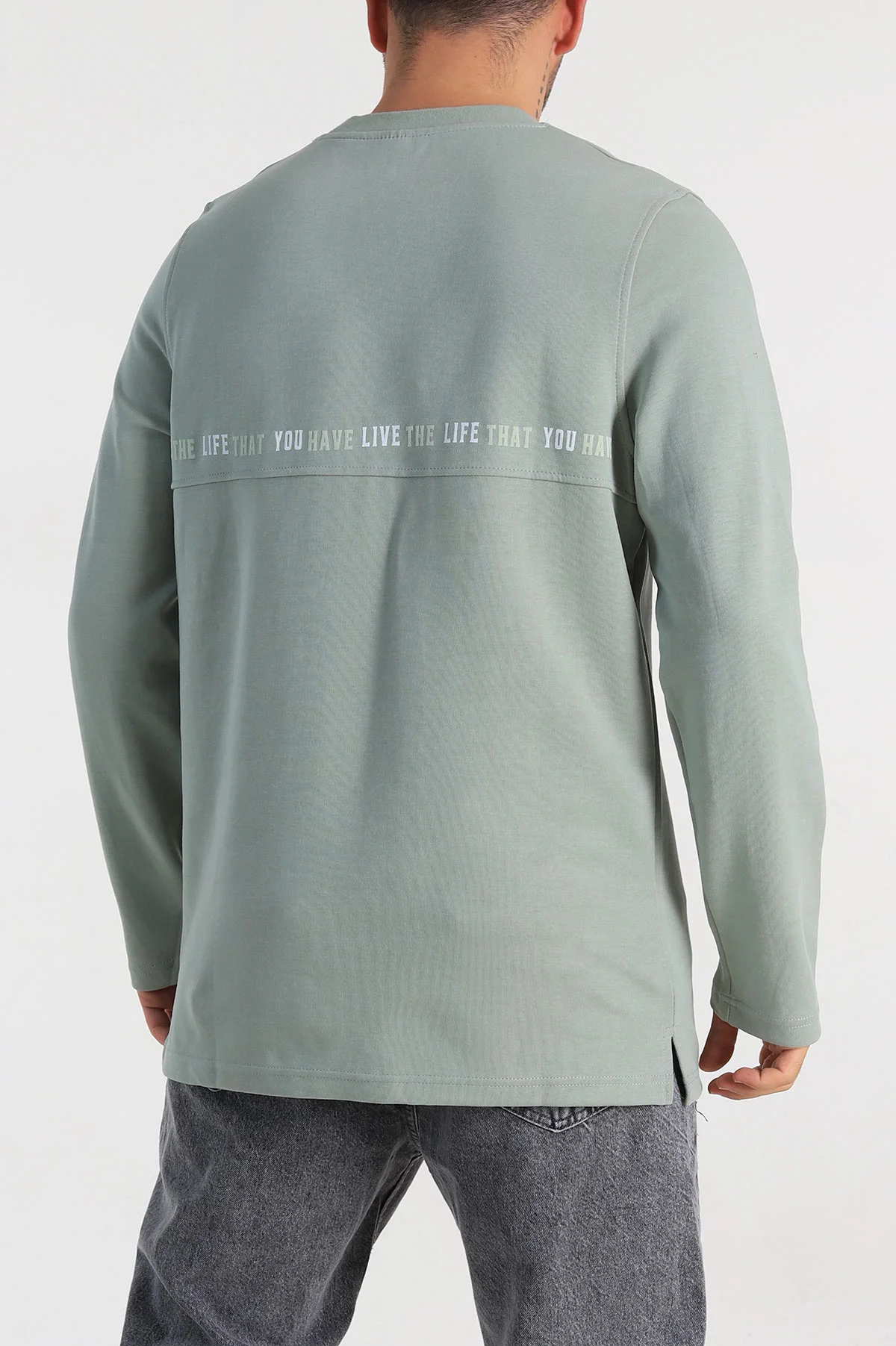 Su Yeşili Regular Fit Baskı Detaylı Erkek Sweatshirt 305843