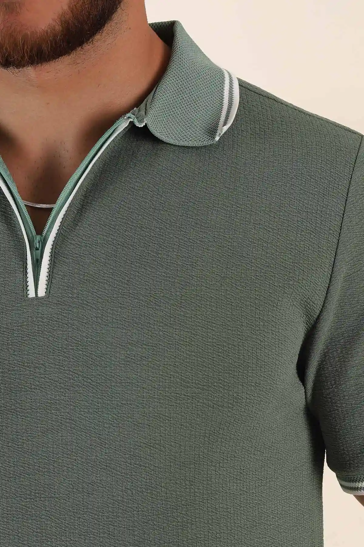 Su Yeşili Regular Fit Likralı Çizgili Polo Yaka Erkek Tişört 368733