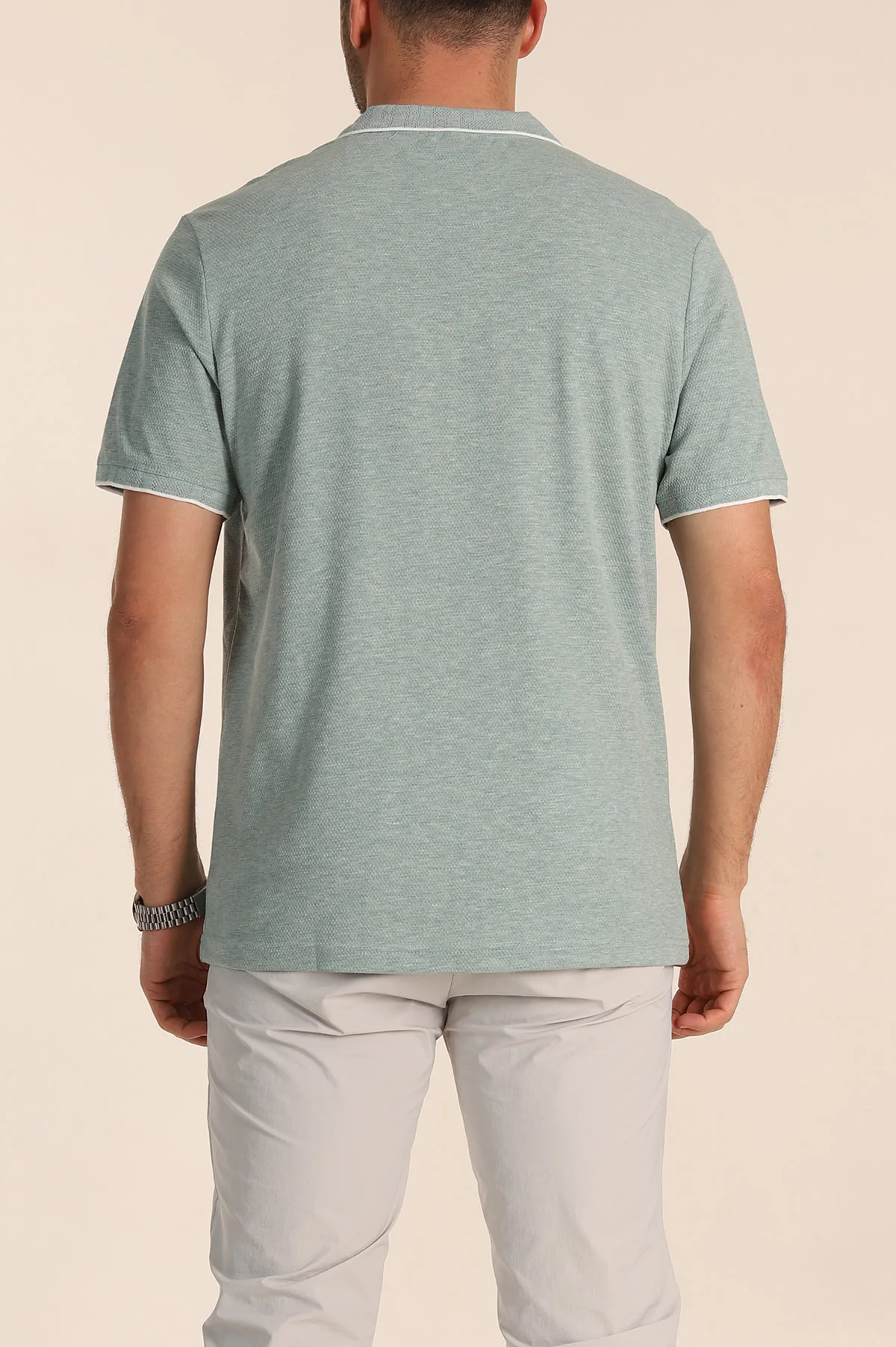 Su Yeşili Regular Fit Petek Dokulu Polo Yaka Erkek Tişört 349898