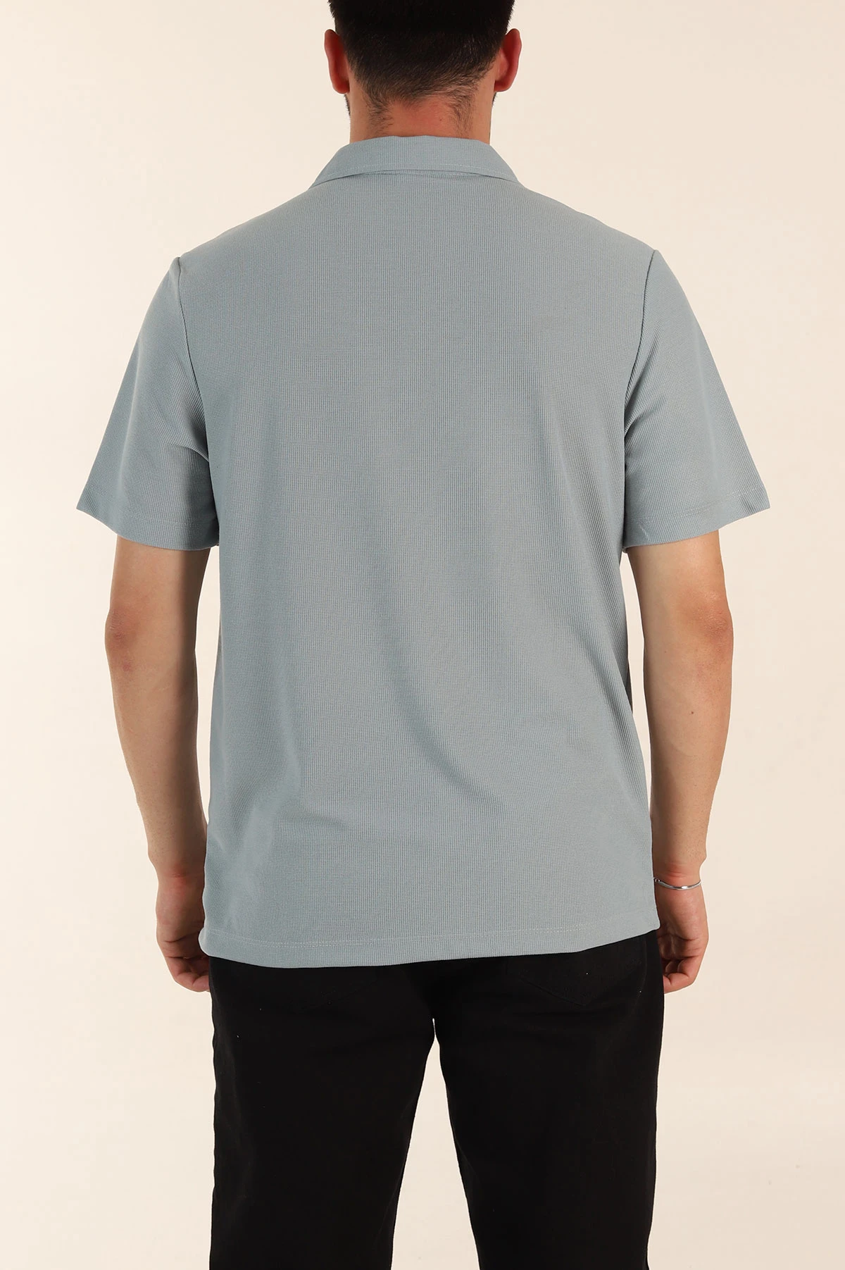 Su Yeşili Regular Fit Pike Dokulu Fermuarlı Polo Yaka Erkek Tişört 368530
