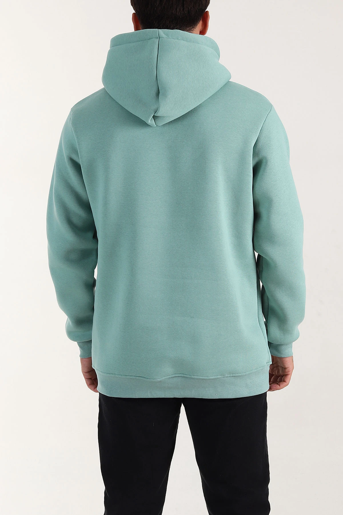 Su Yeşili Regular Fit Üç İp Şardonlu Erkek Kapüşonlu Basic Sweatshirt 400533