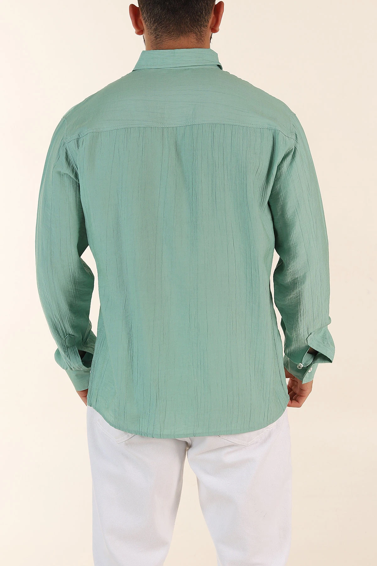 Su Yeşili Relaxed Fit Ata Yaka Uzun Kollu Erkek Gömlek 369597