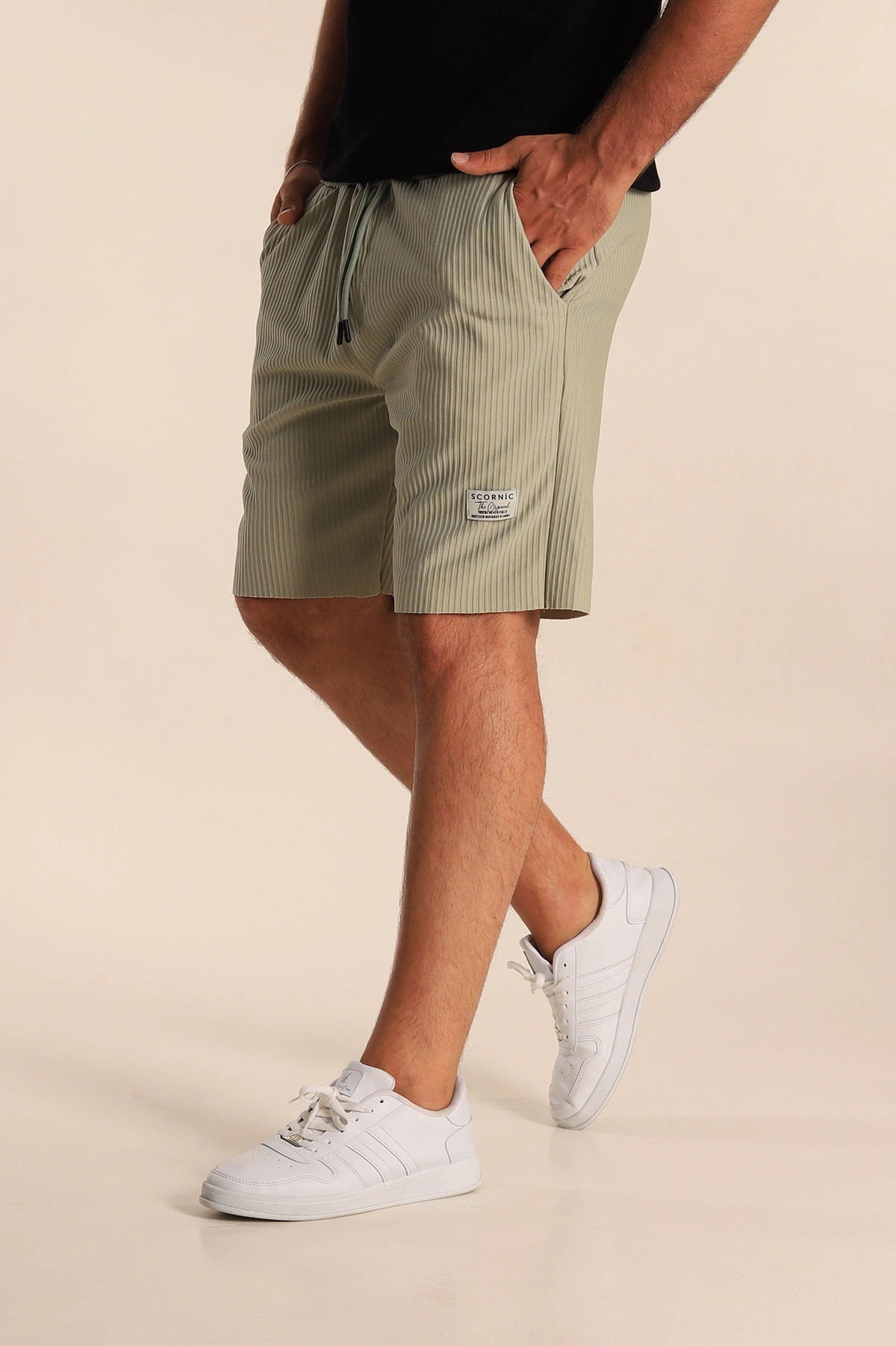 Su Yeşili Relaxed Fit Belden Bağlamalı Fitilli Erkek Şort 281642