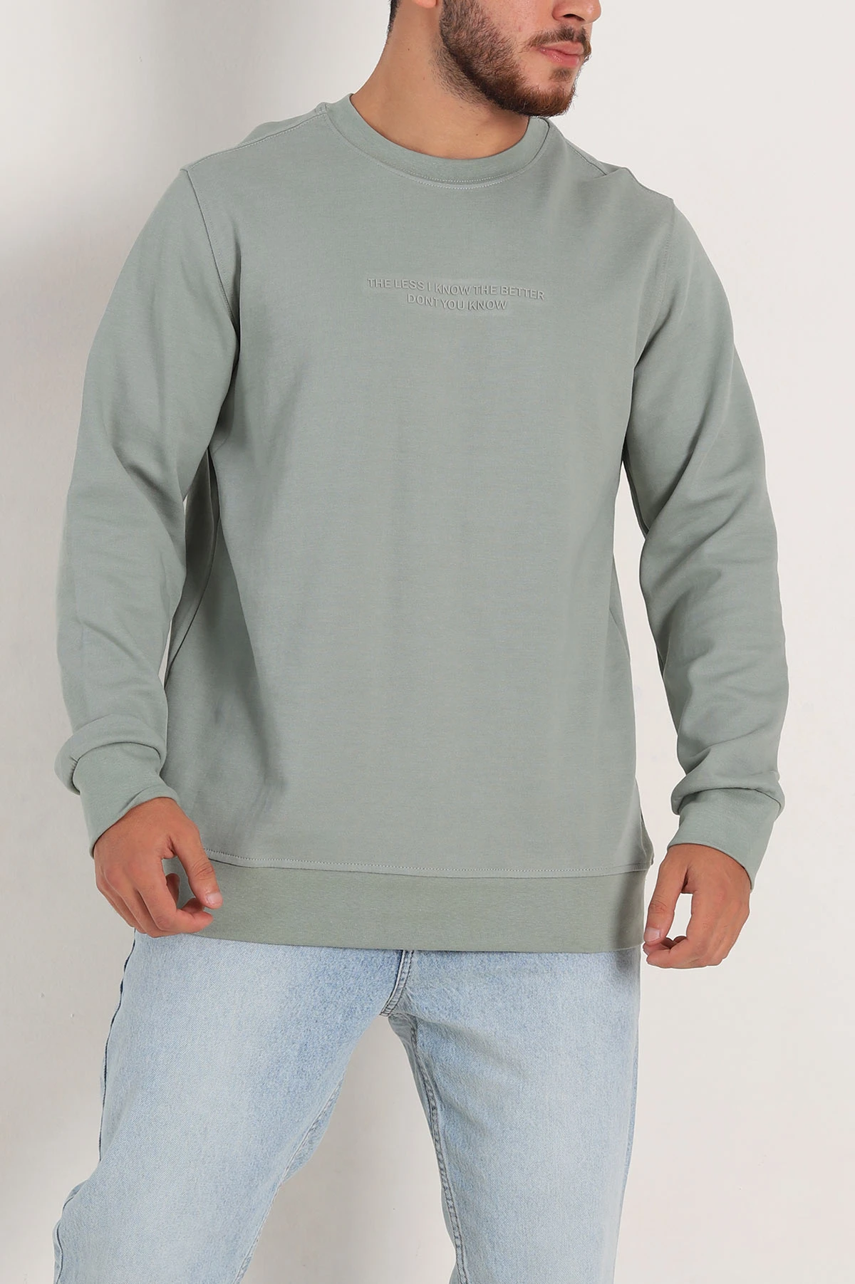 Su Yeşili Relaxed Fit İki İp Yazı Detaylı Basic Erkek Sweatshirt 299863