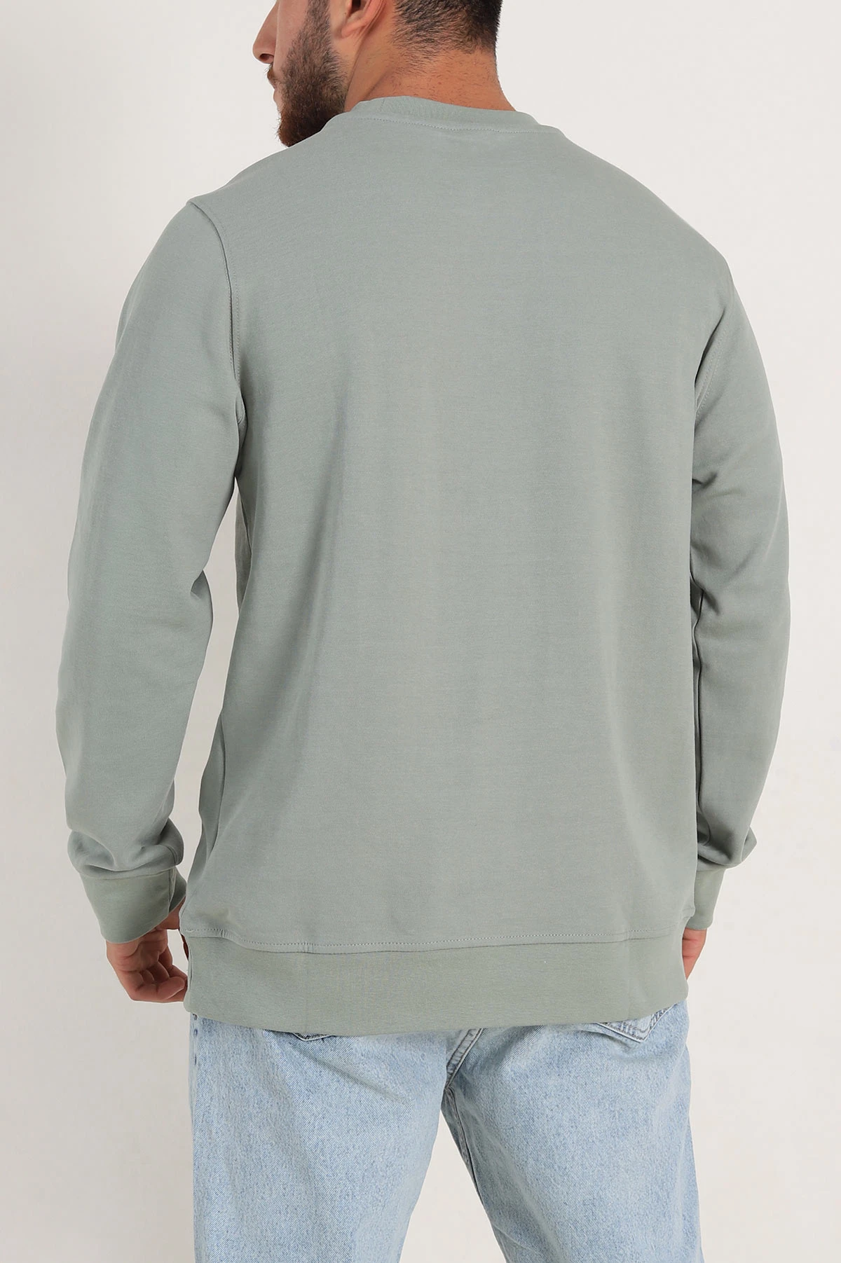 Su Yeşili Relaxed Fit İki İp Yazı Detaylı Basic Erkek Sweatshirt 299863