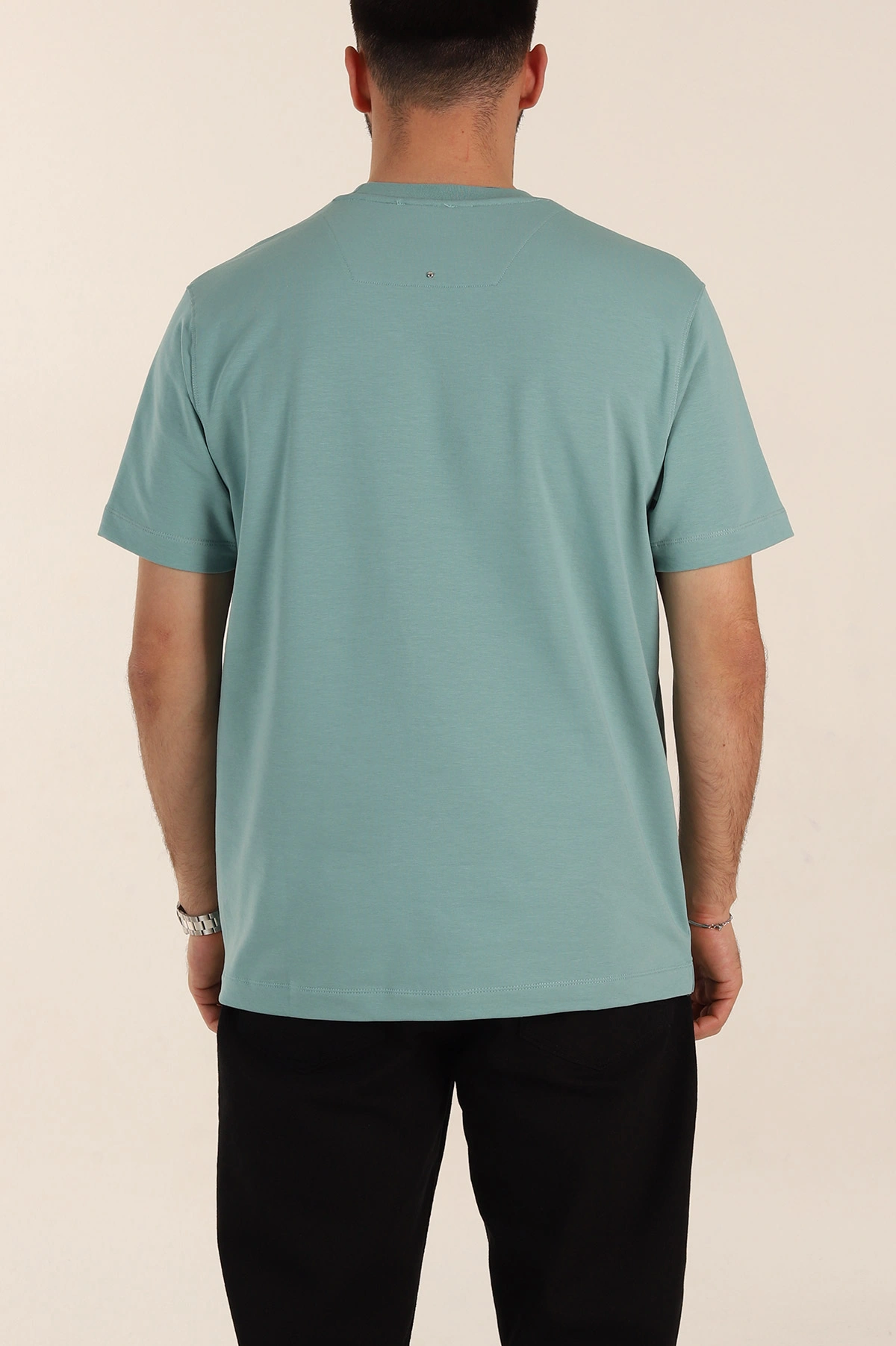 Su Yeşili Relaxed Fit Kabartma Yazı Detaylı Erkek Tişört 358506